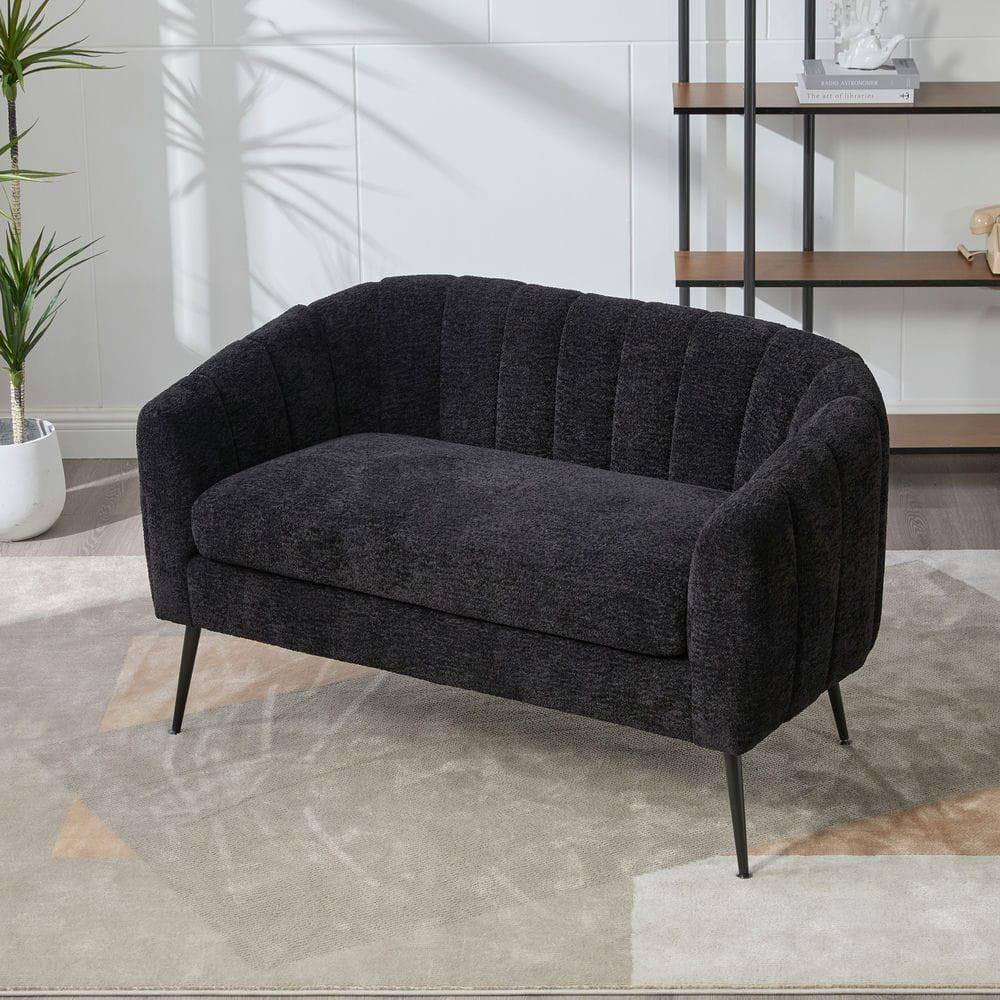 Alt View 1. Kadyn - 50.2'' Wide Upholstered Mini Loveseat Accent Couch, Modern Settee with Metal Legs, 2-Seater Sofa for Living Room, Black - Black.