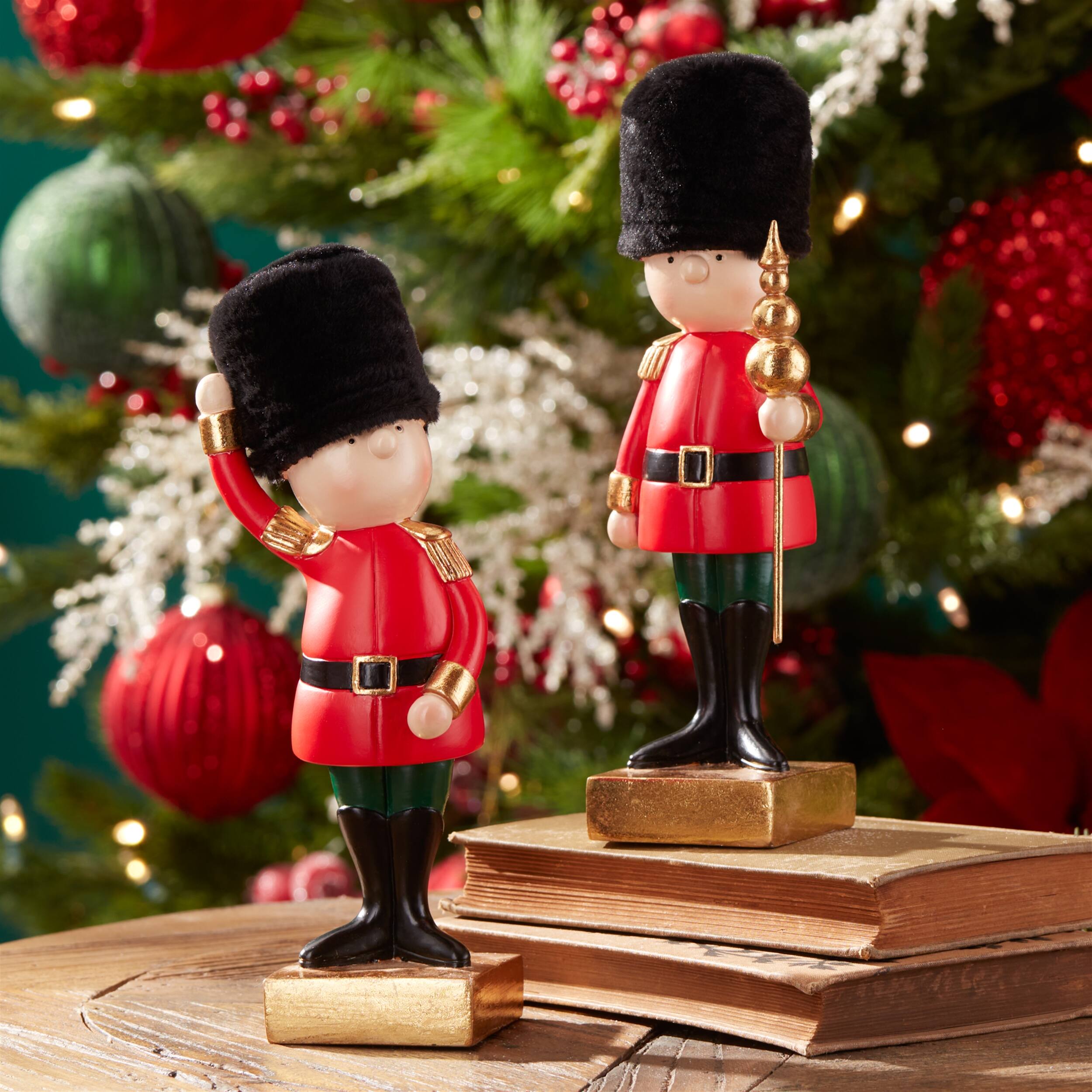 Angle. BreeBe - Holiday Nutcracker Soldier Figurine (Set of 2) - Black, Gold.