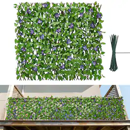 VEVOR - Expandable Fence Privacy Screen, 25.5 x 122 in Expand Artificial Plant Wall, Realistic Artificial Ivy Panel - Mixed Light Green and Dark Green