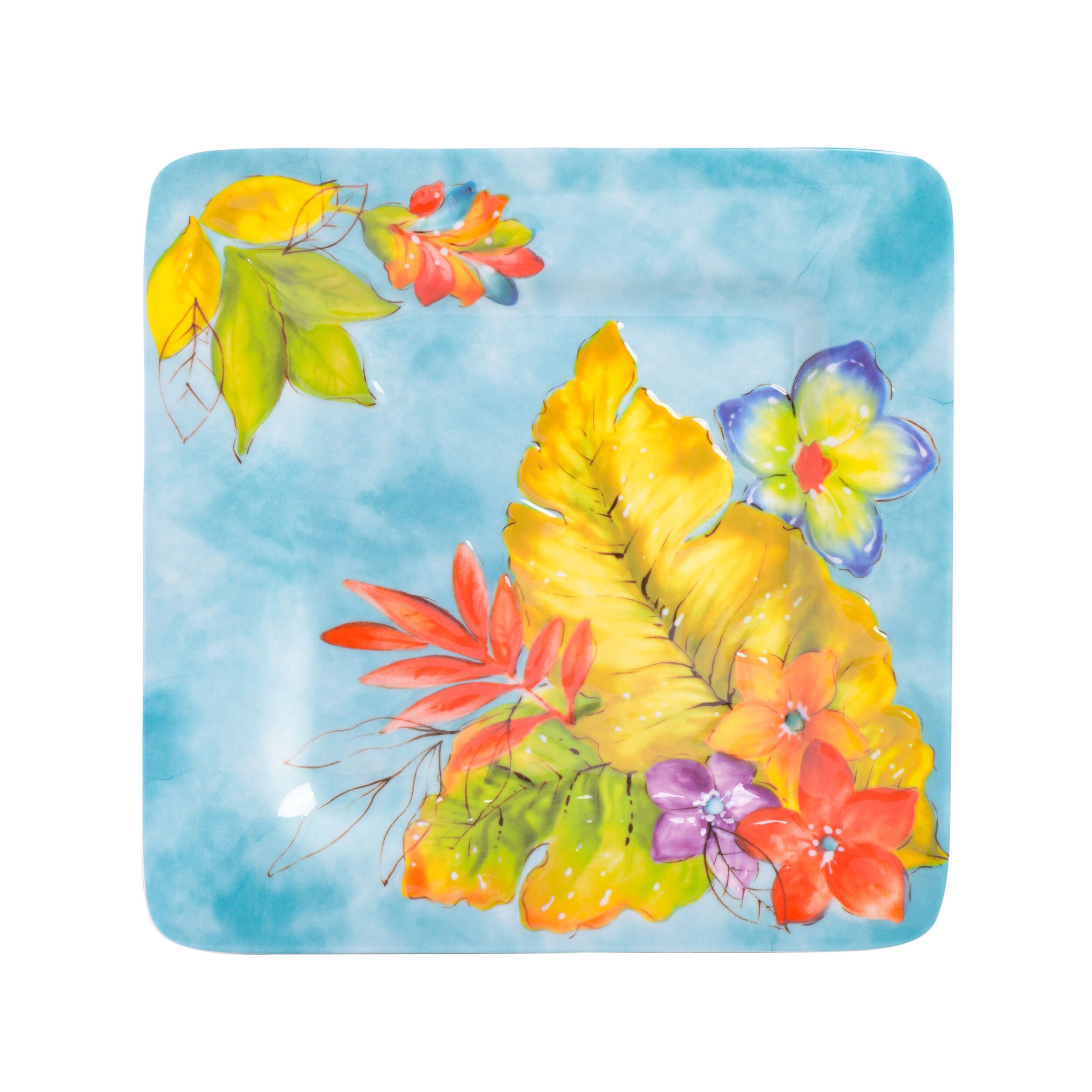 Alt View 4. Laurie Gates - Laurie Gates Tropicalla 12 Piece Square Melamine Dinnerware Set - Blue.