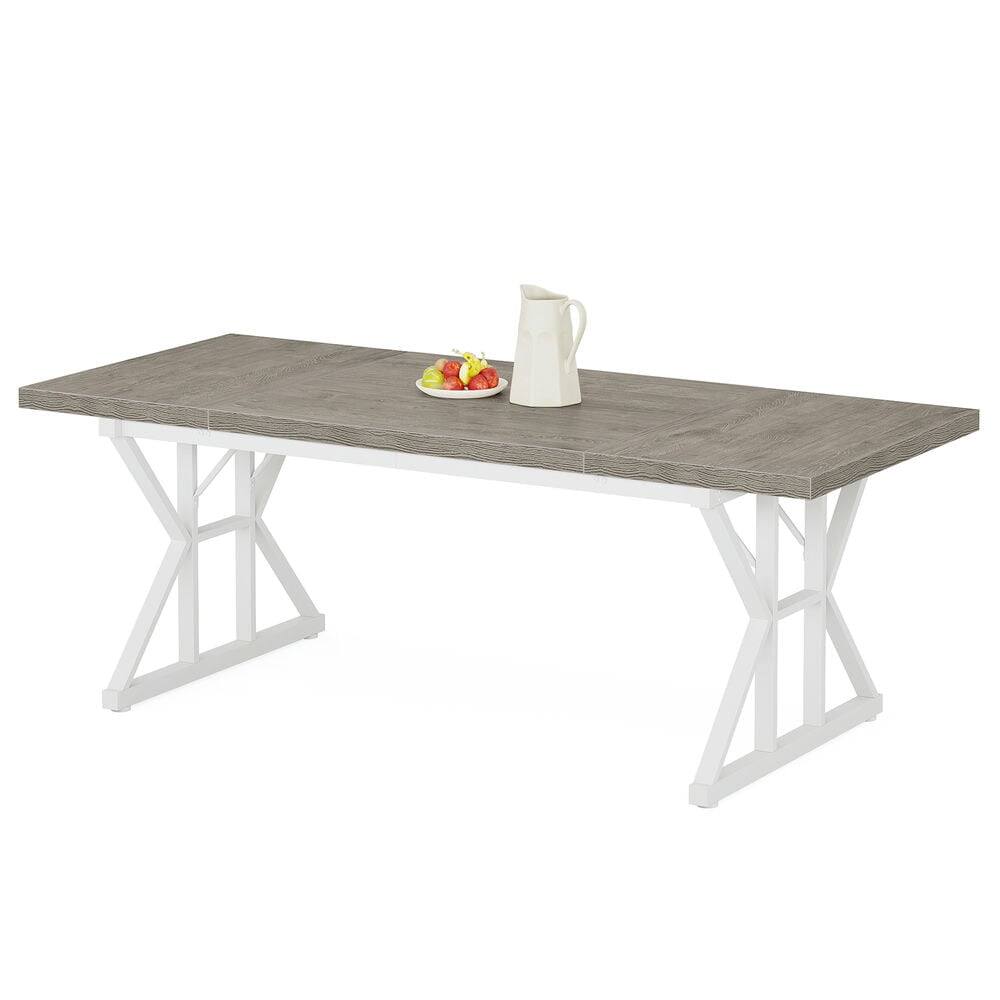 Alt View 4. Kadyn - Dining Table, Wood Living Room Tabl, Farmhouse 70.8" Kitchen Table for 6 People,Grey & White - Gray.