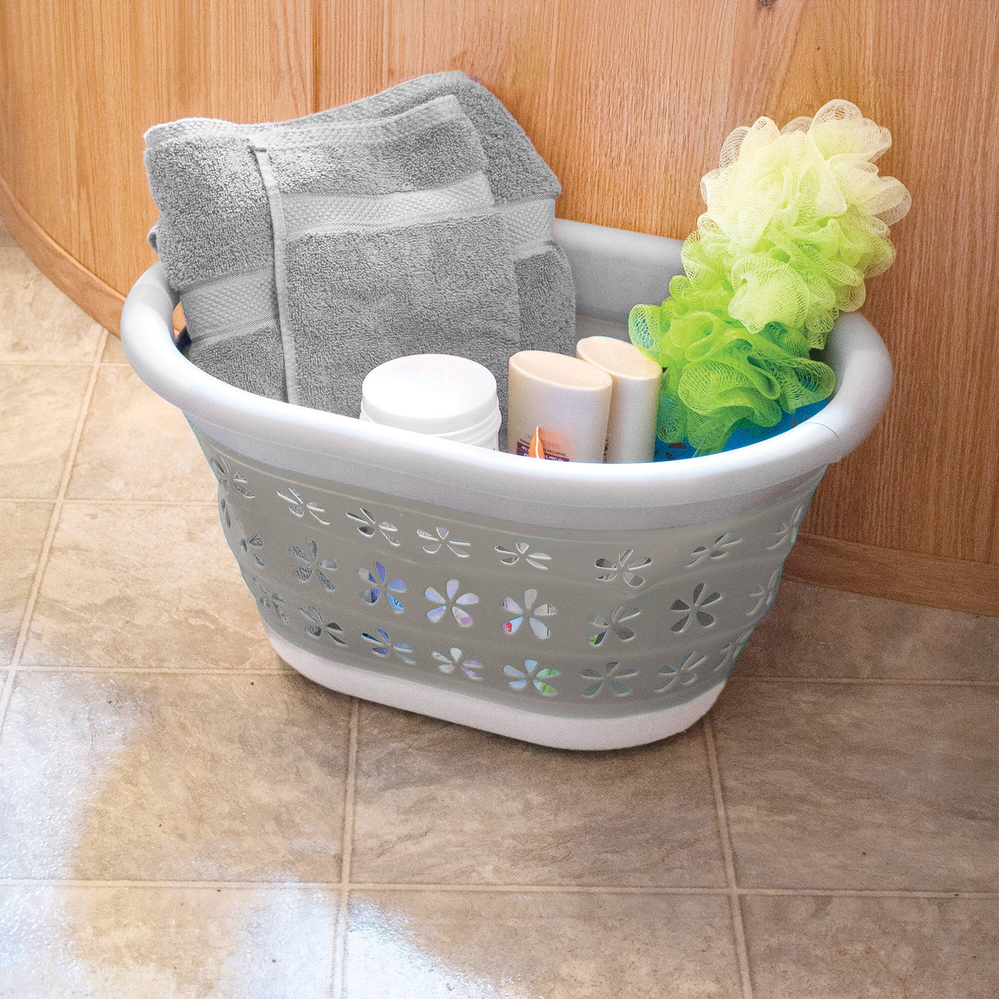 Alt View 1. Camco - Camco Collapsible Laundry Basket, Plastic Bin, Handles for Storage, Small, Taupe - White.