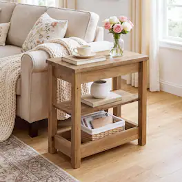 Tribesigns - Solid Wood End Table, 60cm Farmhouse Narrow Sofa Side Table - Brown