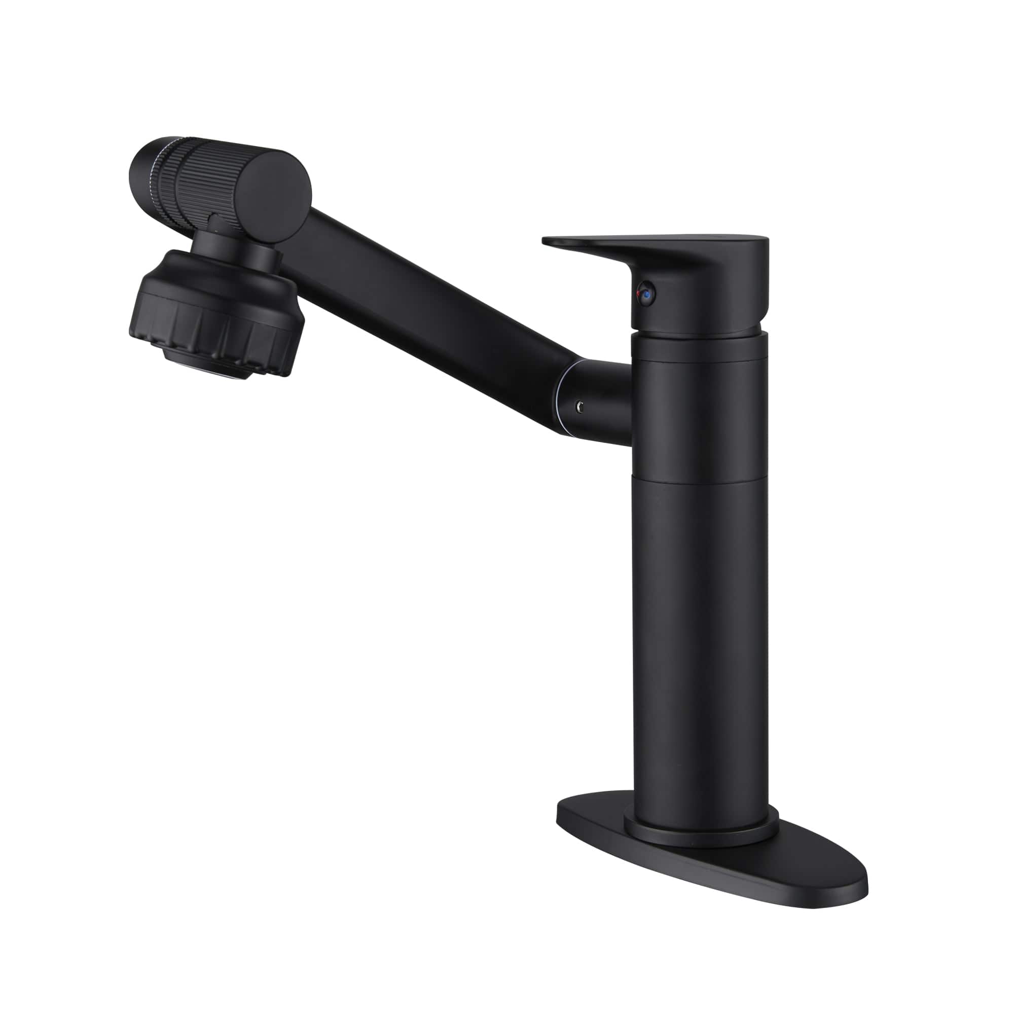 Single Handle Single Hole 2-Spray Swivelable Stainless Steel Bathroom Faucet with Deckplate Included
