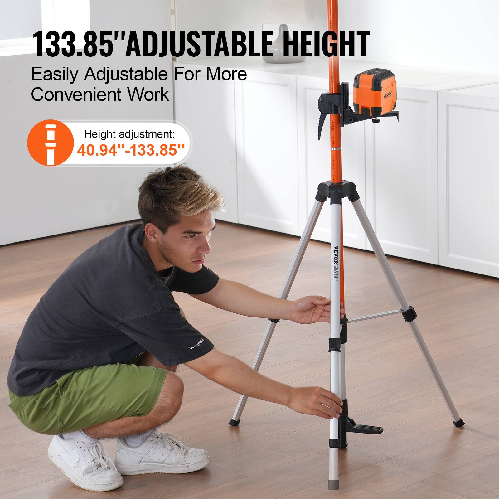 133.85" Adjustable Height  
Easily Adjustable For More Convenient Work  

Height adjustment: 40.94"-133.85"