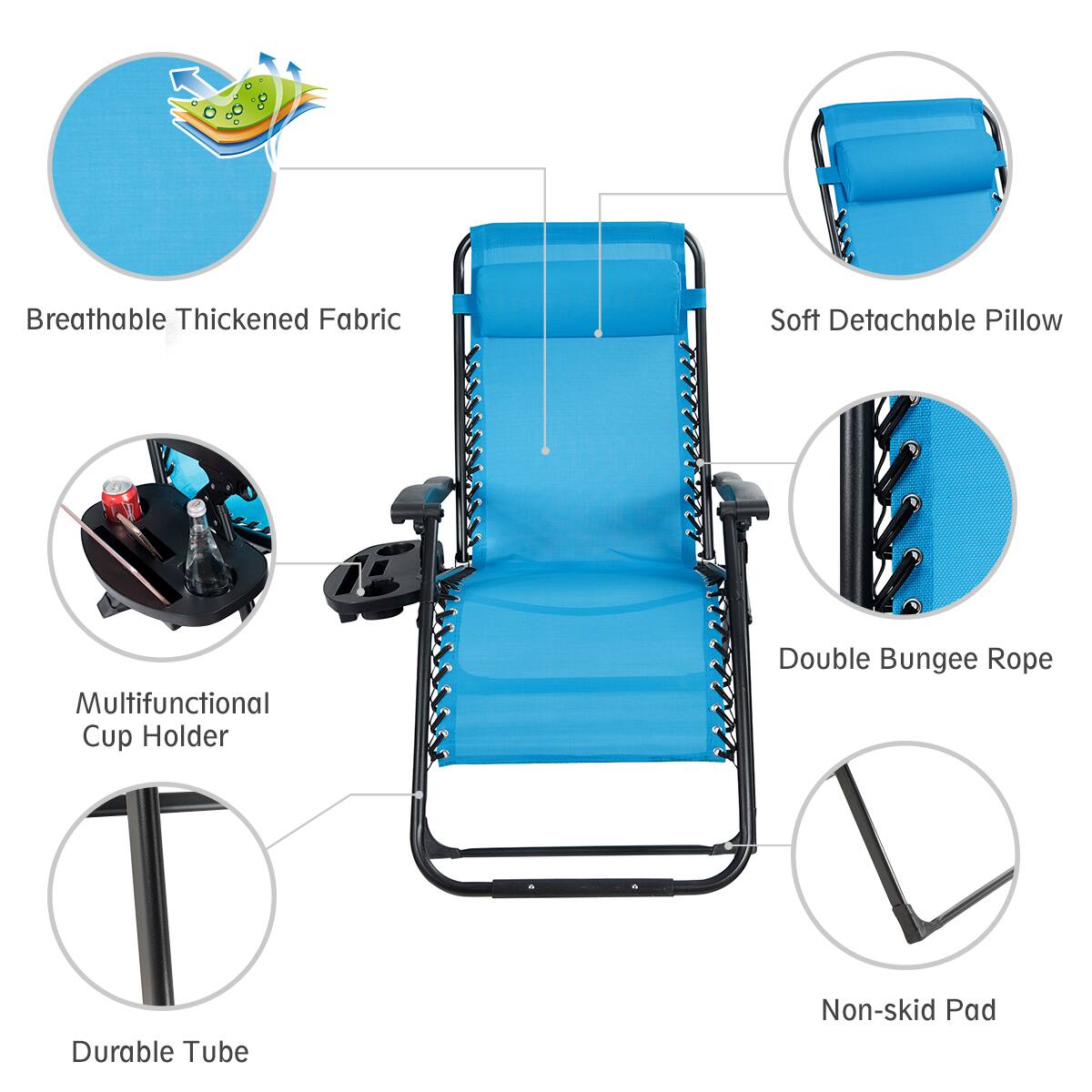 Breathable Thickened Fabric, Soft Detachable Pillow, Multifunctional Cup Holder, Double Bungee Rope, Durable Tube, Non-skid Pad
