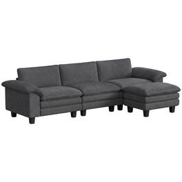 Homcom - Sofa, L Shaped Couch with Deep Seat, Movable Ottoman and Pillow-top Armrests - Dark Gray