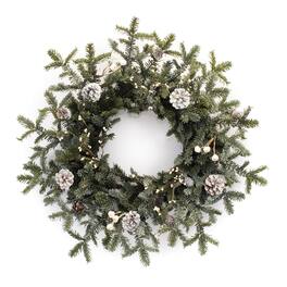 BreeBe - Frosted Pine Cone Berry Wreath 27"D - Green, Brown