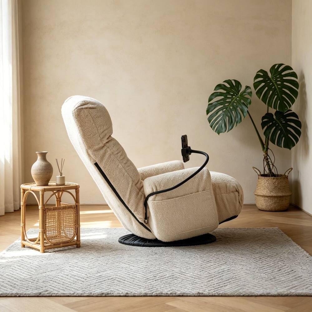 Alt View 9. Loheer - Loheer Adjustable Lounge Chair 360 Degree Rotatable Lazy Sofa Chair with Phone Holder for Living Room Gaming White - White.