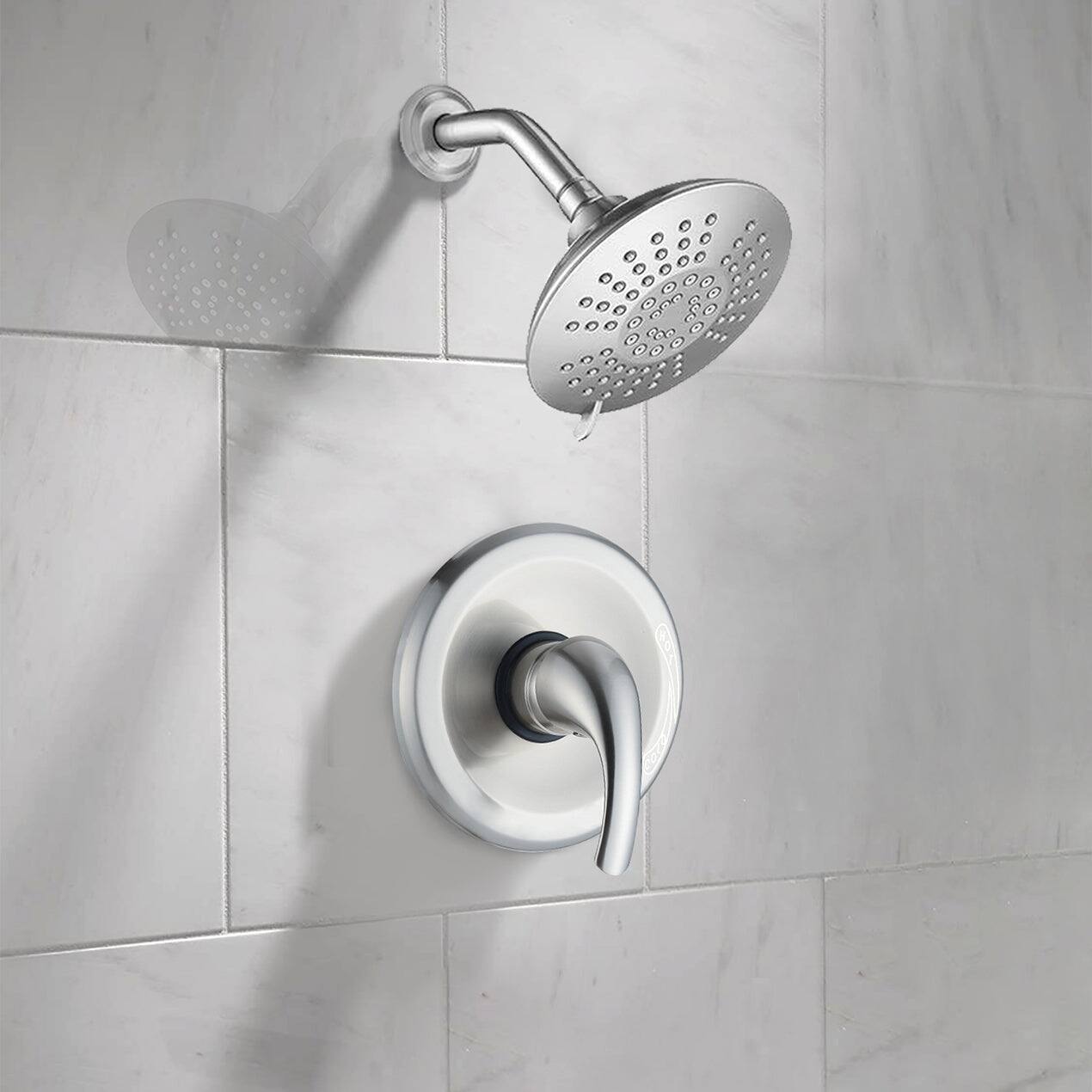Alt View 2. Boyel Living - 5 Spray Patterns 2.2 GPM 6 Inch Wall Mount Fixed Shower Head with Handle Trim and Valve in Brushed Nickel - Brushed Nickel.