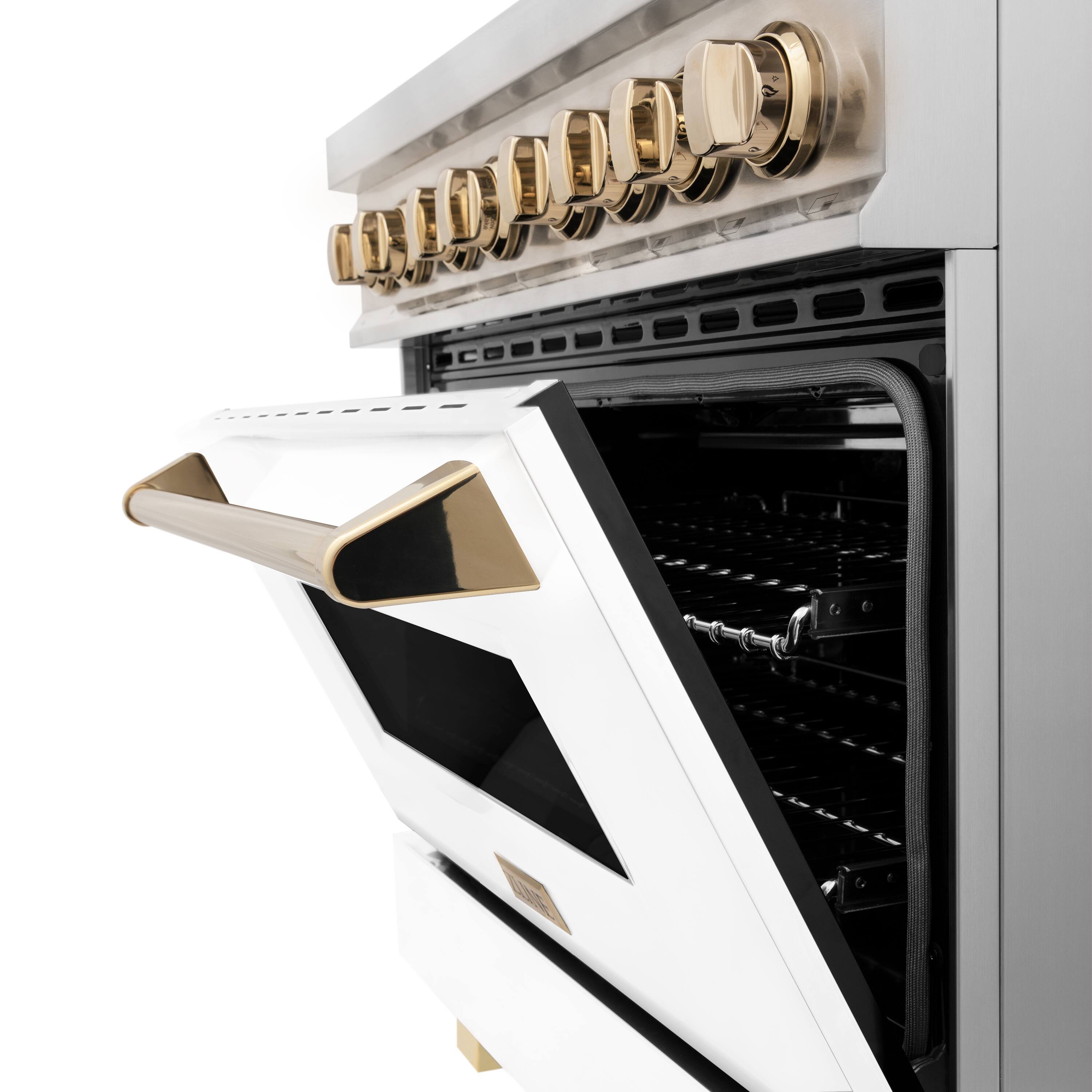 Alt View 5. ZLINE - Autograph 36" Legacy Dual Fuel Range w/ 6 Burners & White & Gold Accents (RAZ-WM-36-G) - Stainless steel.