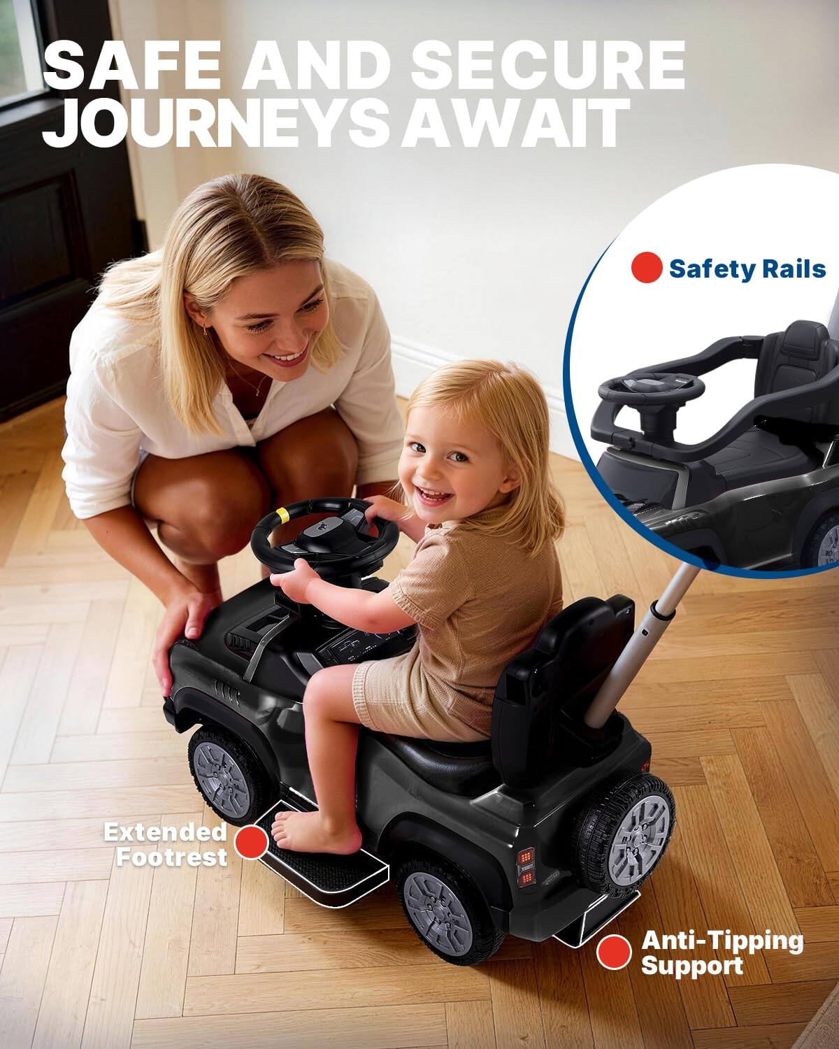 SAFE AND SECURE JOURNEYS AWAIT

Safety Rails

Extended Footrest

Anti-Tipping Support