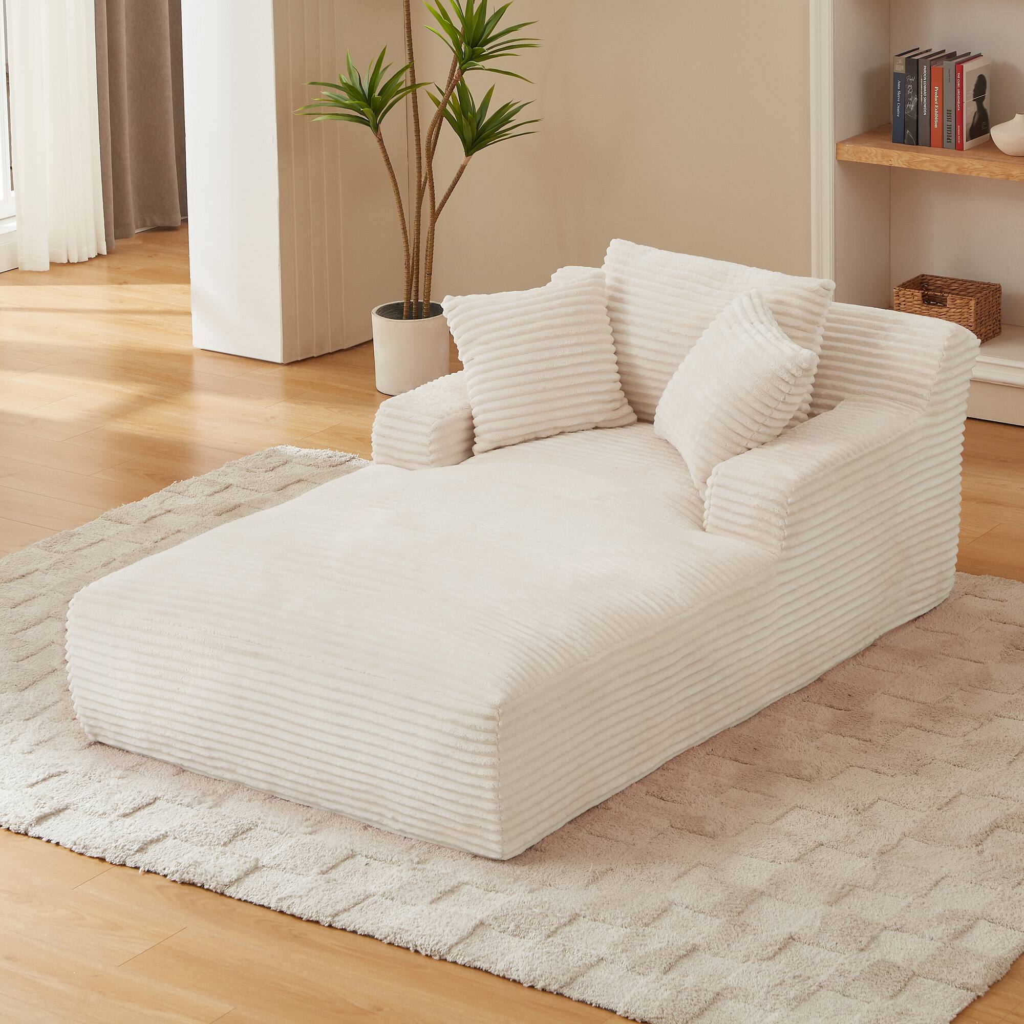 Angle. Aukfa - 78.7" Corduroy Recliner Sofa Bed , No Assembly , Oversized Upholstered ,2 Pillows Chaise for Living Room & Bedroom - White.