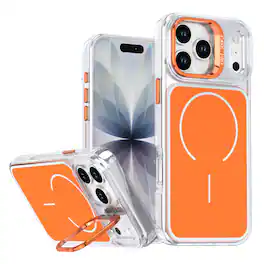 Dteck - Magnetic Case for Apple iPhone 17 Pro Max with Integrated Lens Kickstand, Shockproof Slim Hybrid Protective Cover - Orange