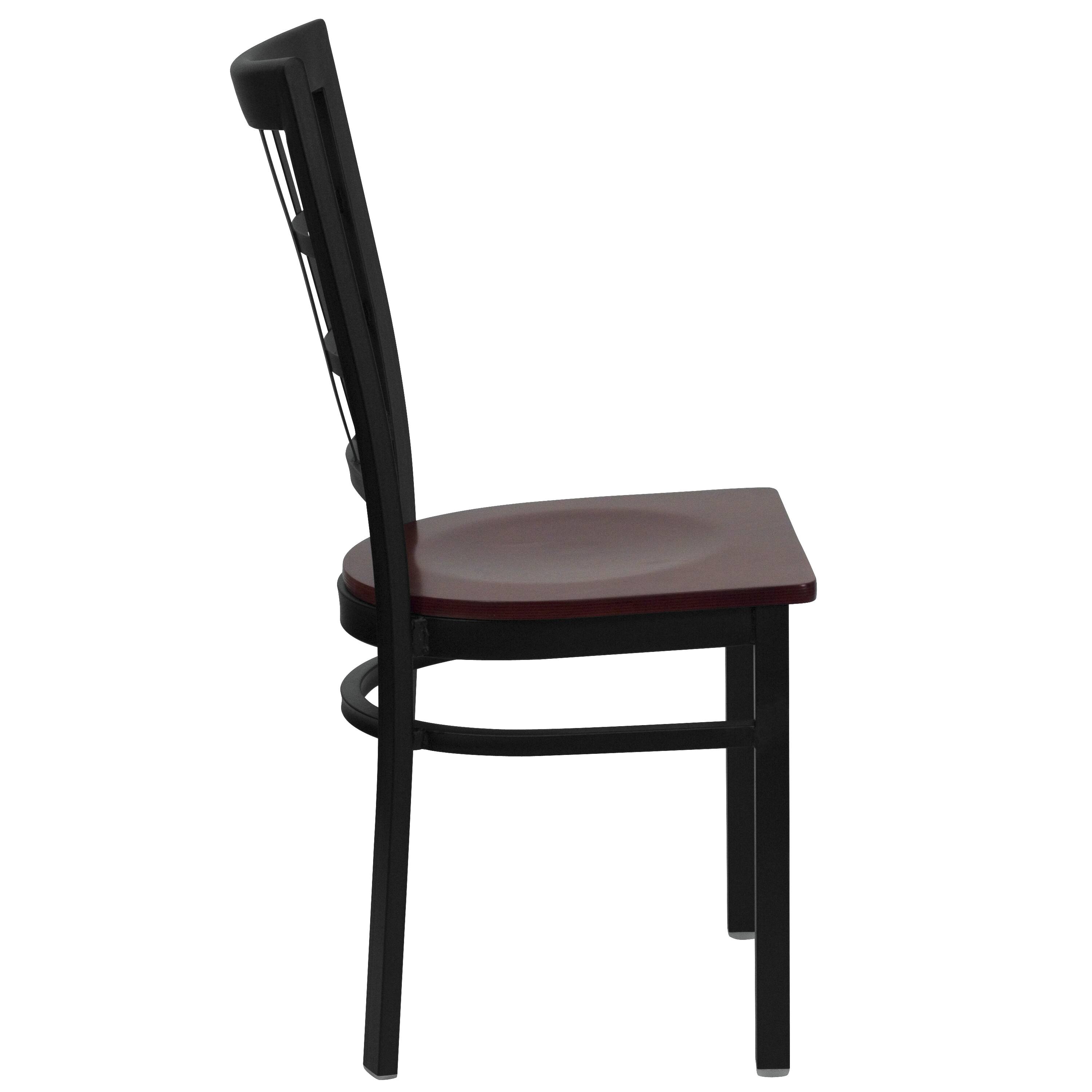 Alt View 4. Emma + Oliver - Window Back Metal Restaurant Dining Chair - Mahogany Wood Seat/Black Metal Frame.