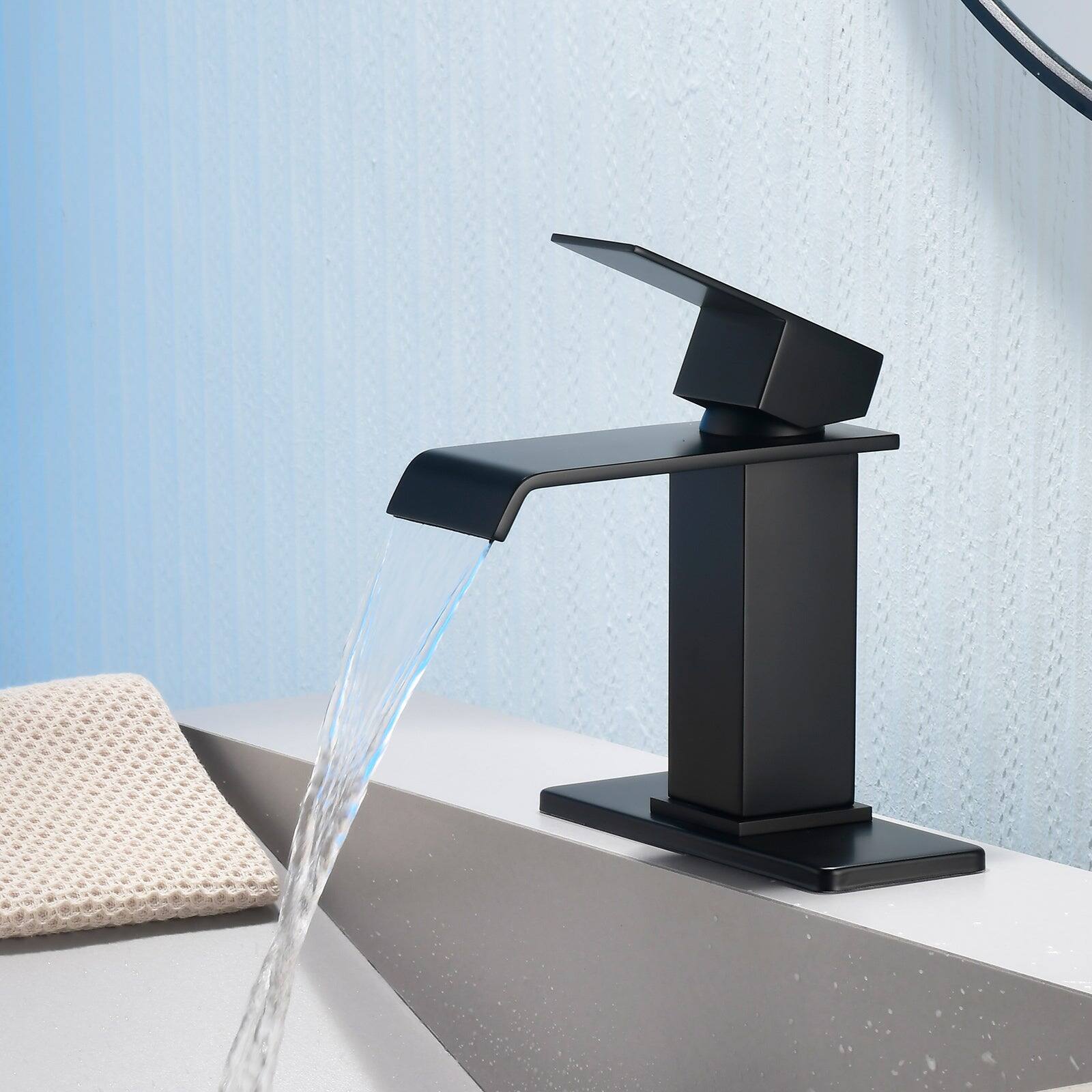 Alt View 2. Boyel Living - Black Faucet SUS304 Waterfall Spout cUPC Cartridge 60cm Supply Line Pop Up Drain - Matte Black.