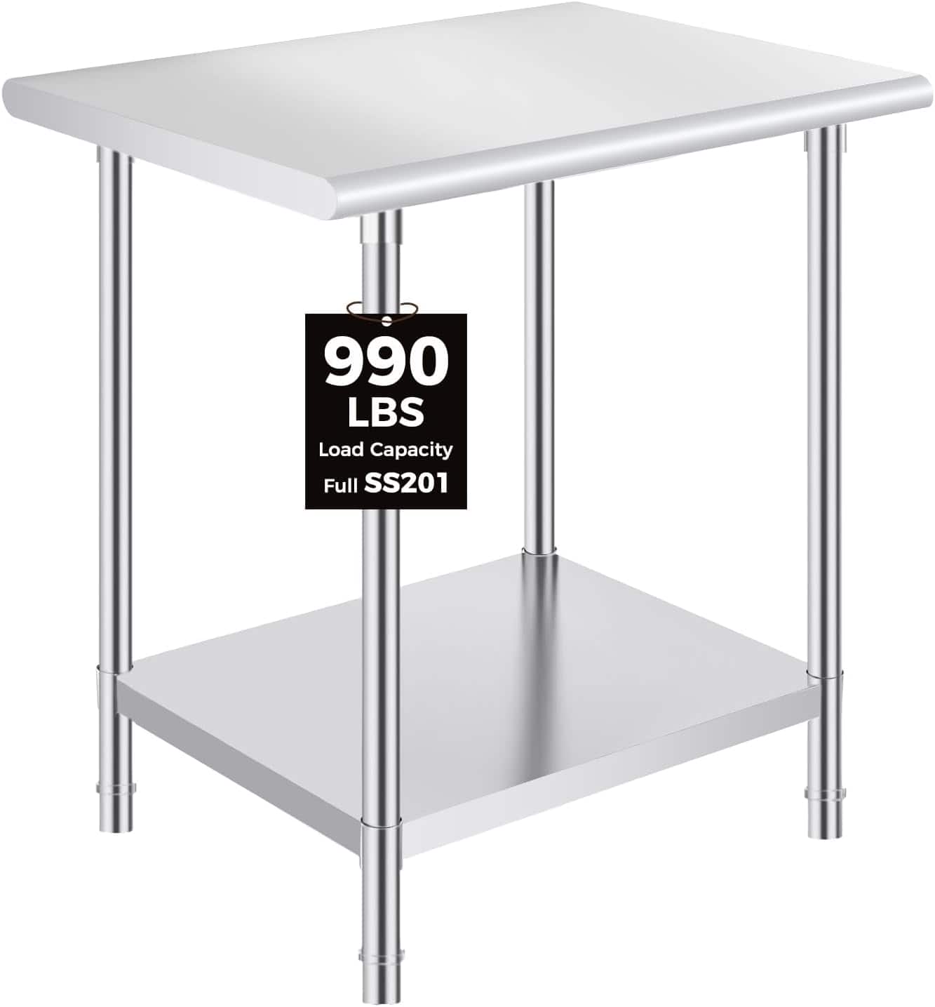 OSTBA - 24 x 30 Prep Table, NSF Commercial Heavy-Duty Work Table with Adjustable Undershelf & Feet - Stainless Steel