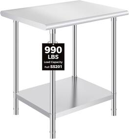 OSTBA - 24 x 30 Prep Table, NSF Commercial Heavy-Duty Work Table with Adjustable Undershelf & Feet - Stainless Steel