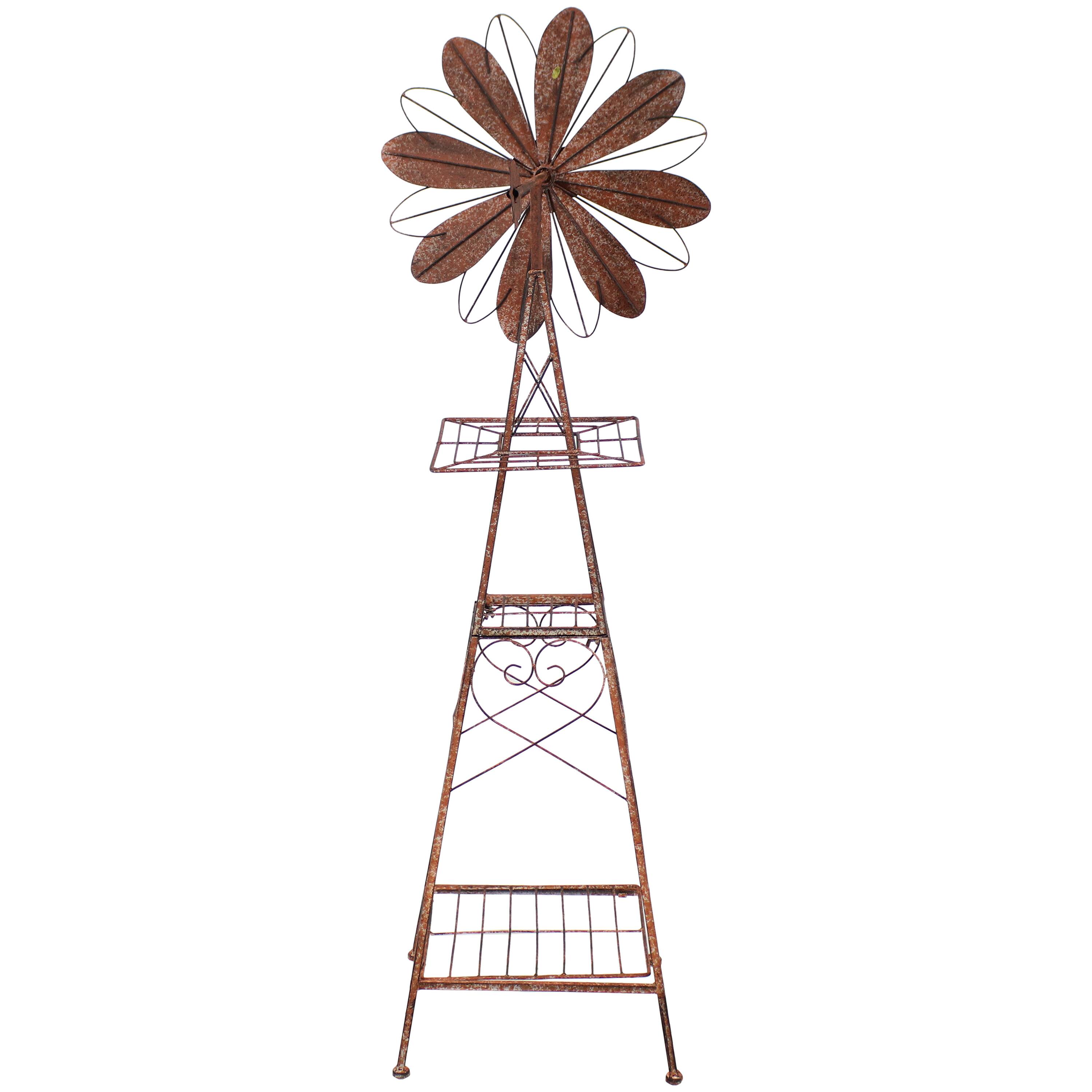 Alt View 5. Sunnydaze - Rustic Windmill Indoor/Outdoor Metal Garden Statue - 51 in - Brown.