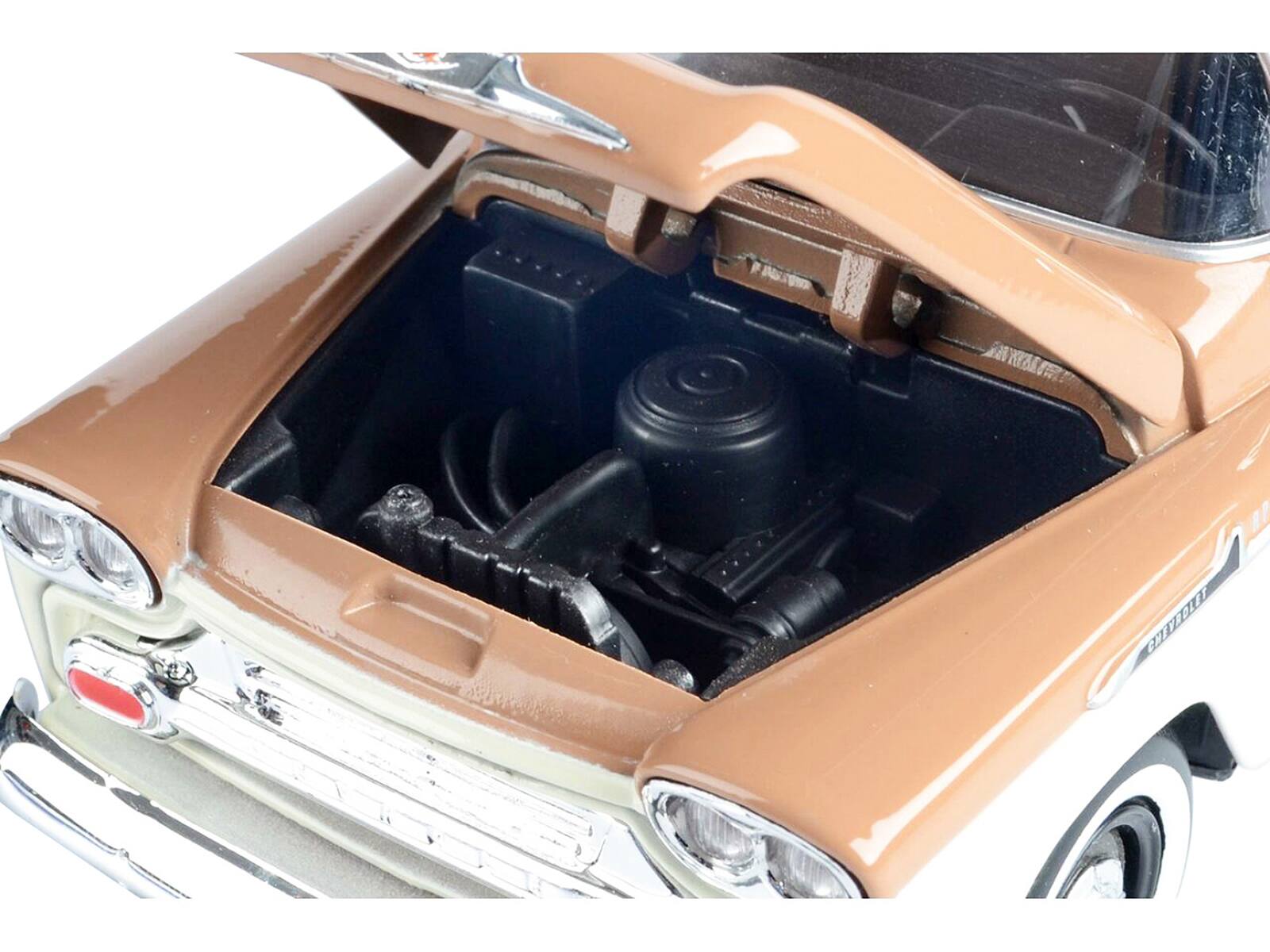 Alt View 2. Motormax - 1958 Chevrolet Apache Fleetside Pickup Truck Brown and Beige 1/24 Diecast Model Car by Motormax.