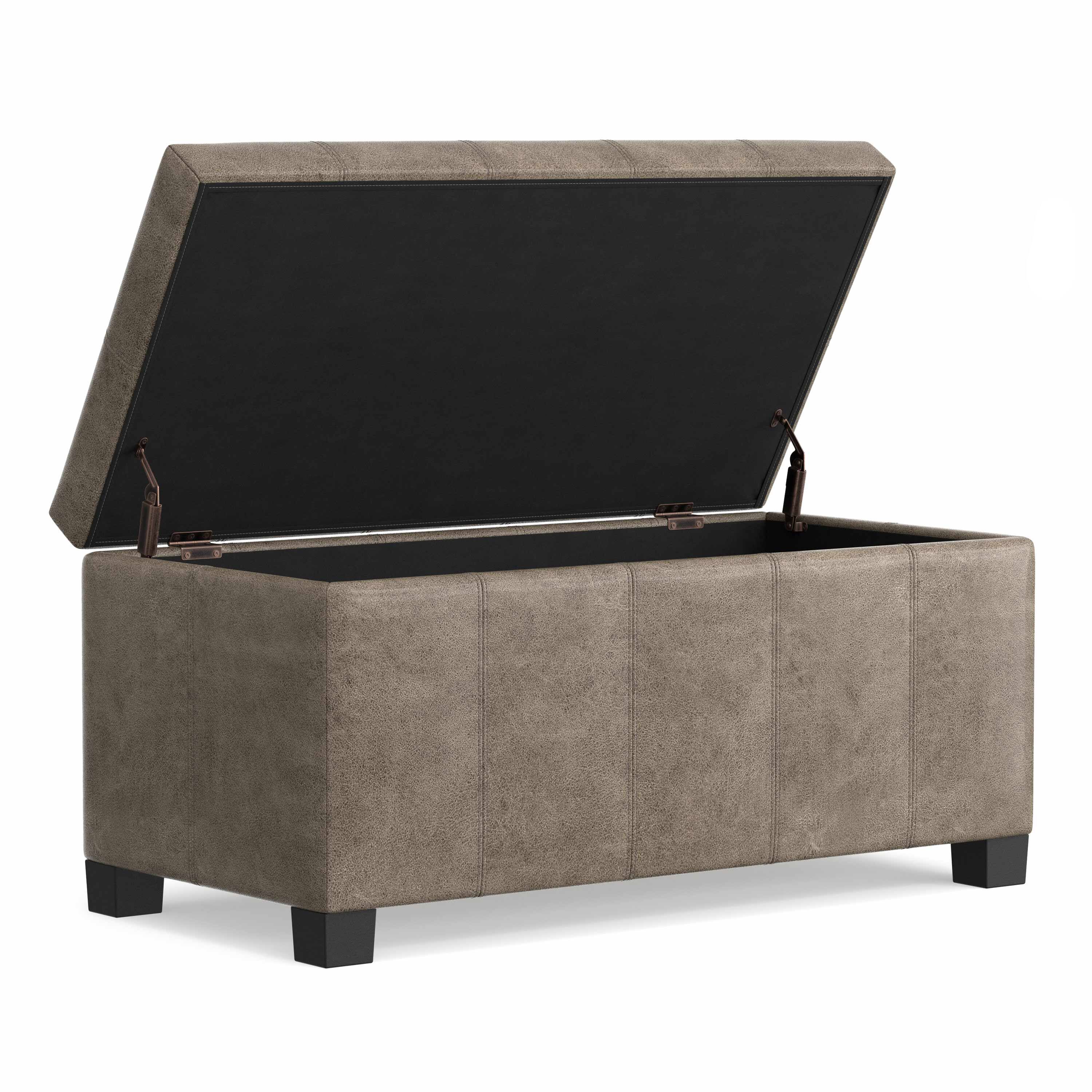 Back. Simpli Home - Dover Storage Ottoman Bench - Distressed Smoky Grey Brown.