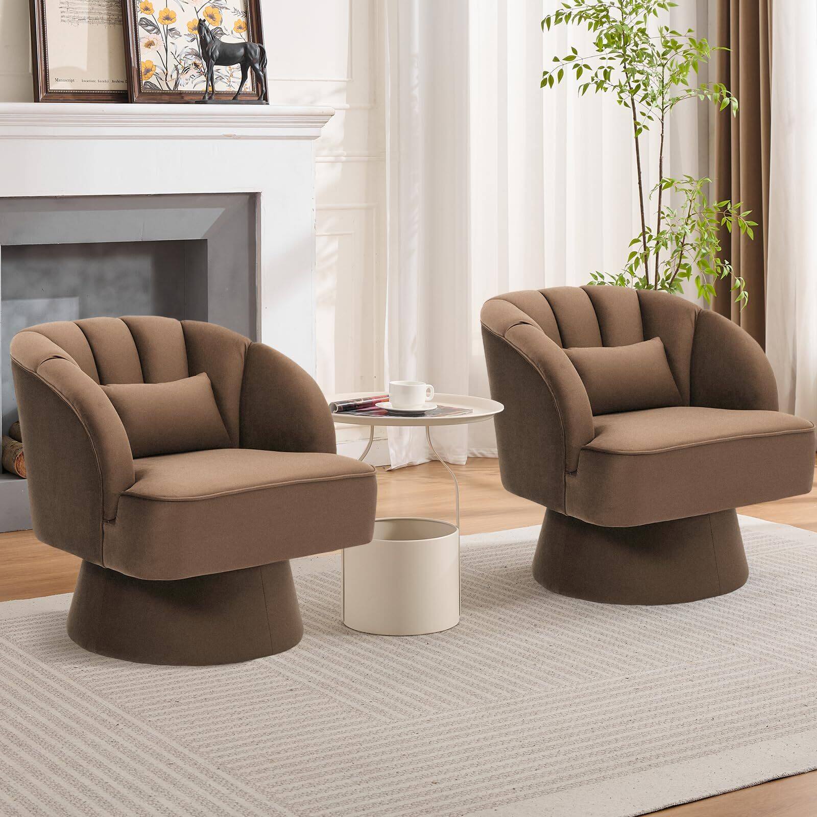 Alt View 7. Jojoka - Modern Swivel Accent Chair,360 Degree Swivel Barrel Chair with Armrest - Brown.