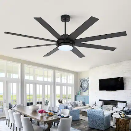 Front. Breezary - 72 Inch LED Ceiling Fan with Acrylic Light, 8โBlade, DC Motor, Remote Control, 6 Speeds, 1/4/8H Timer - Black.