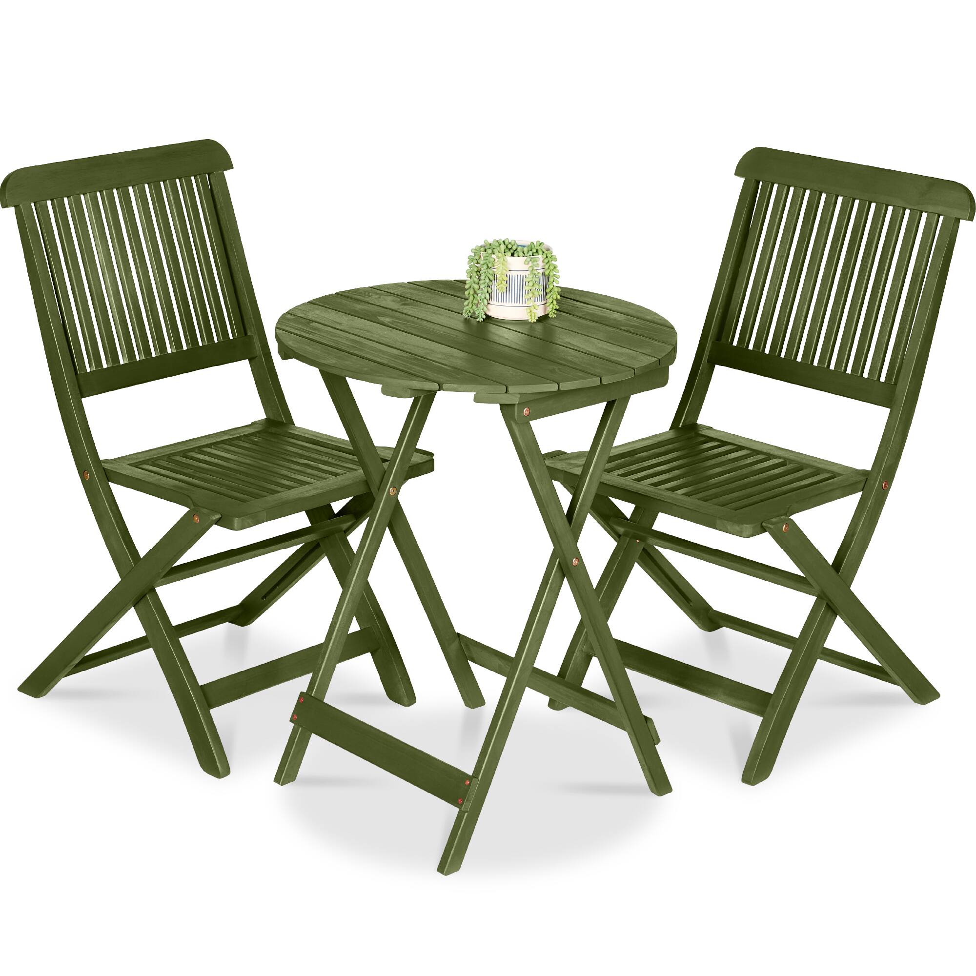 Best Choice Products - 3-Piece Acacia Wood Bistro Set, Folding Patio Furniture w/ 2 Chairs, Table - Olive