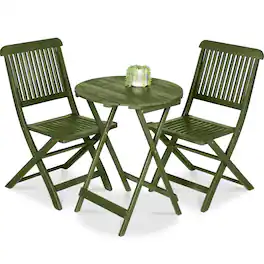 Best Choice Products - 3-Piece Acacia Wood Bistro Set, Folding Patio Furniture w/ 2 Chairs, Table - Olive