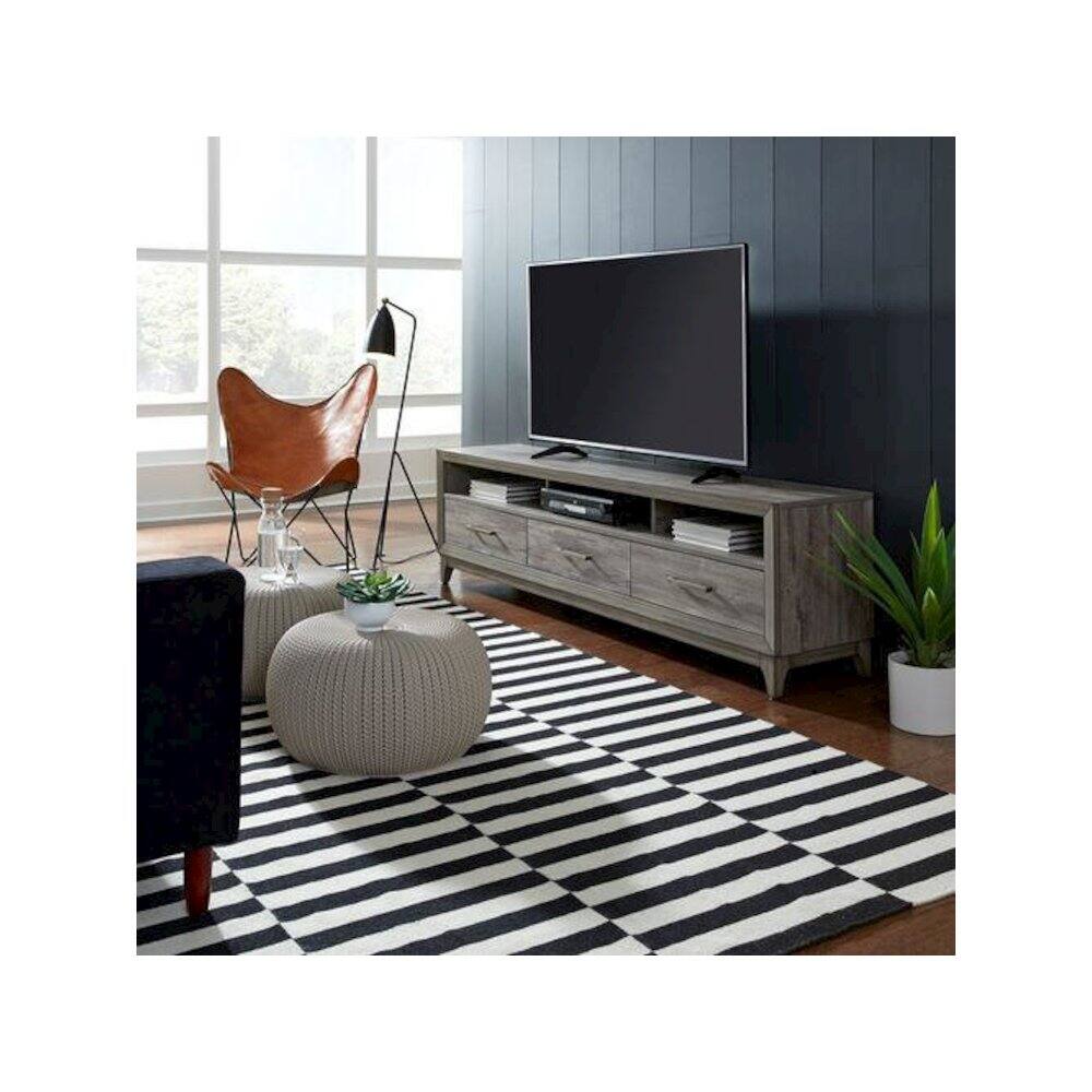 Alt View 4. Liberty Furniture Industries - Mercury 76 Inch TV Console in Driftwood Gray - Black.