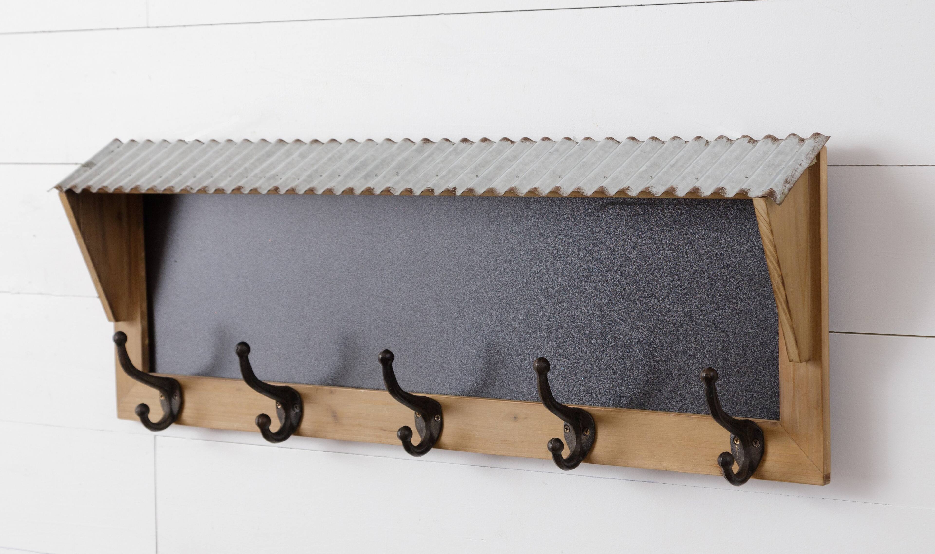 Alt View 1. Audrey's - Rustic Farmhouse Style Wooden Chalkboard Wall Hook Coat Rack - Brown.