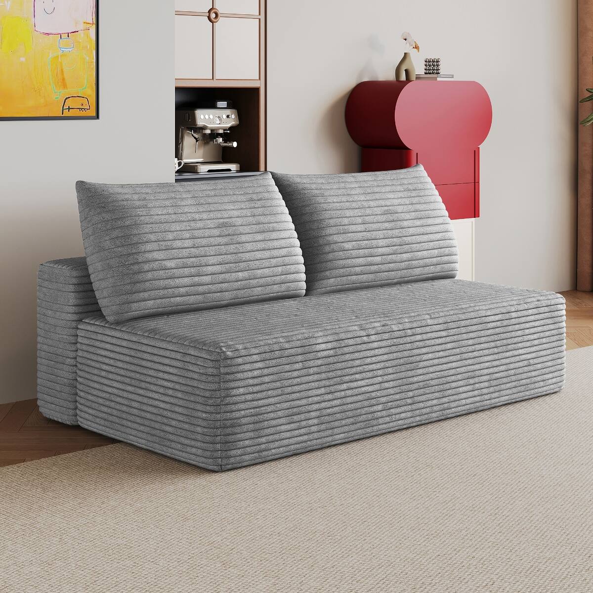 Front. Ropilly - Ropilly Grey Modular Sectional Sofa, Plush Corduroy Upholstery, Deep Seat Cloud Couch for Living Room Bedroom - Grey.