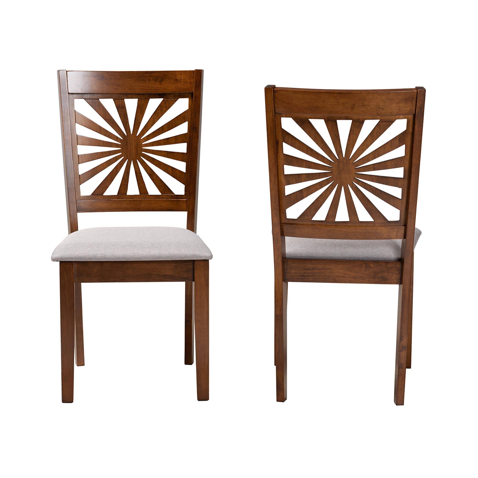 Angle. Baxton Studio - Olympia Modern Fabric and Finished Wood 2-Piece Dining Chair Set - Grey/Walnut Brown.