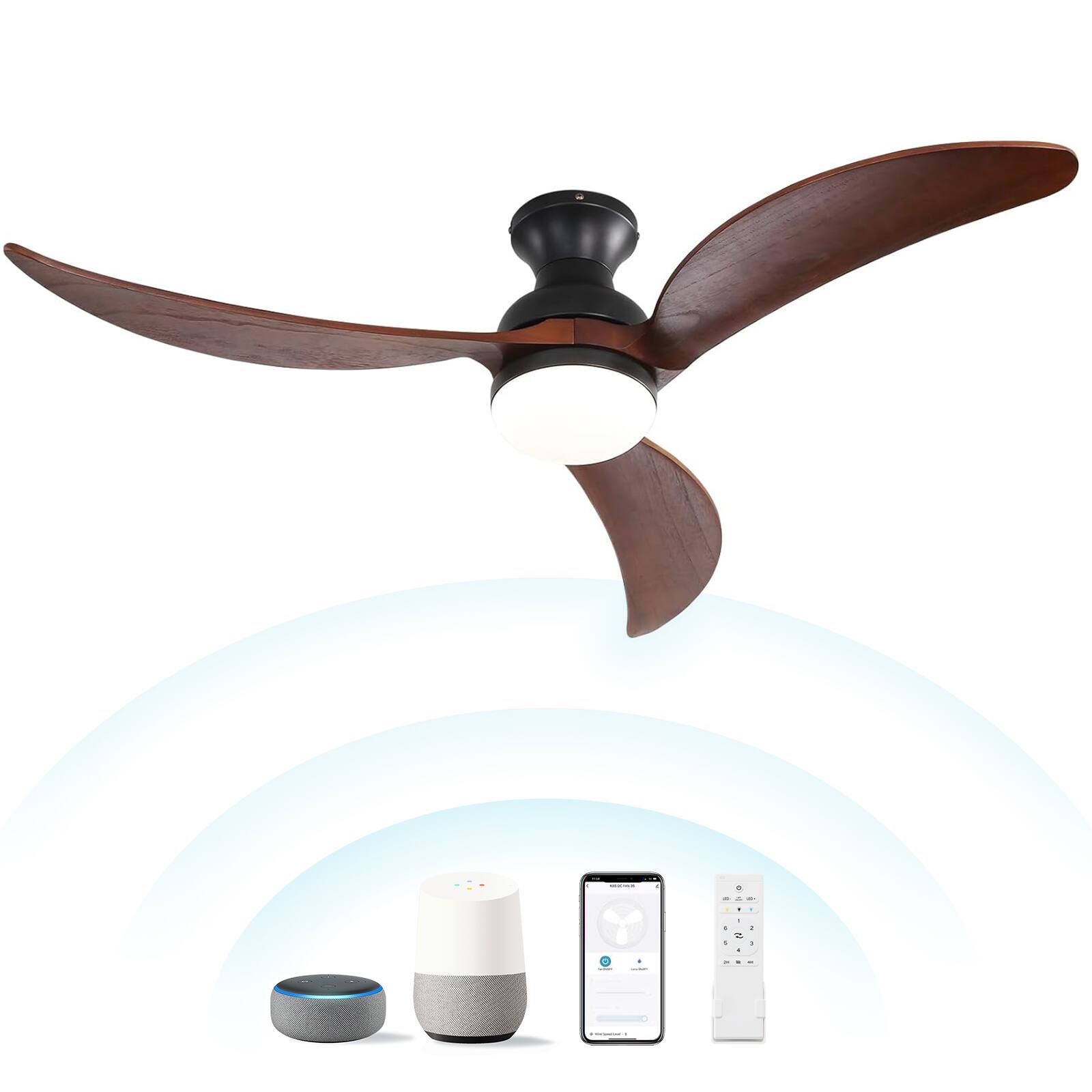 Alt View 8. Sofucor - 52 inch Smart Ceiling Fan with Remote/APP/Alexa Control Reversible DC Motor Modern Bedroom Ceiling Fans Farmhouse - Black Walnut Wood.