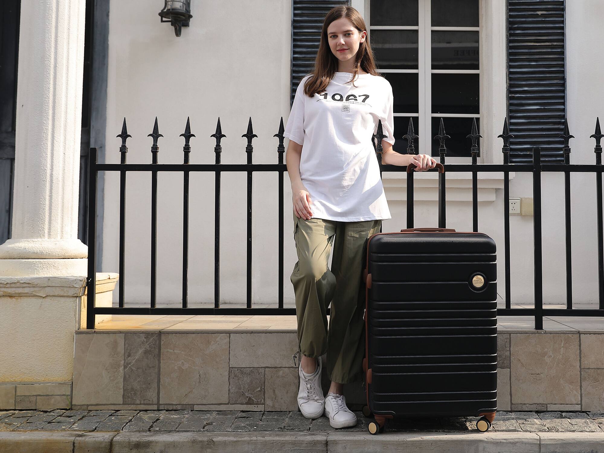 Alt View 4. Miami Carry On - Miami Carry On Brickell 3 Piece Expandable Retro Spinner Luggage Set - Black - Black.