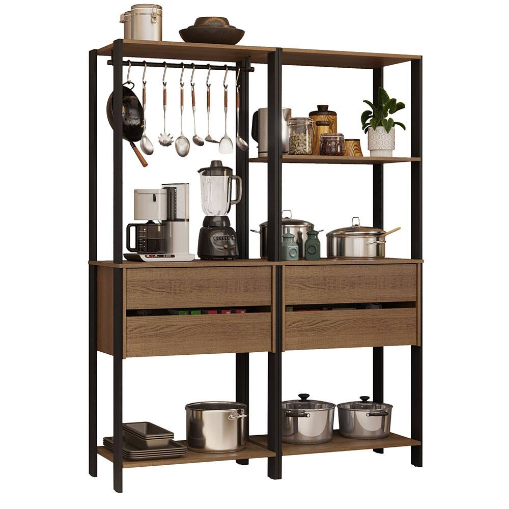 Angle. Madesa - Madesa Kitchen Pantry Storage Rack with 4 Drawers, 5 Shelves and Hanging Space 55"L - Black/Brown - Rustic/Black.