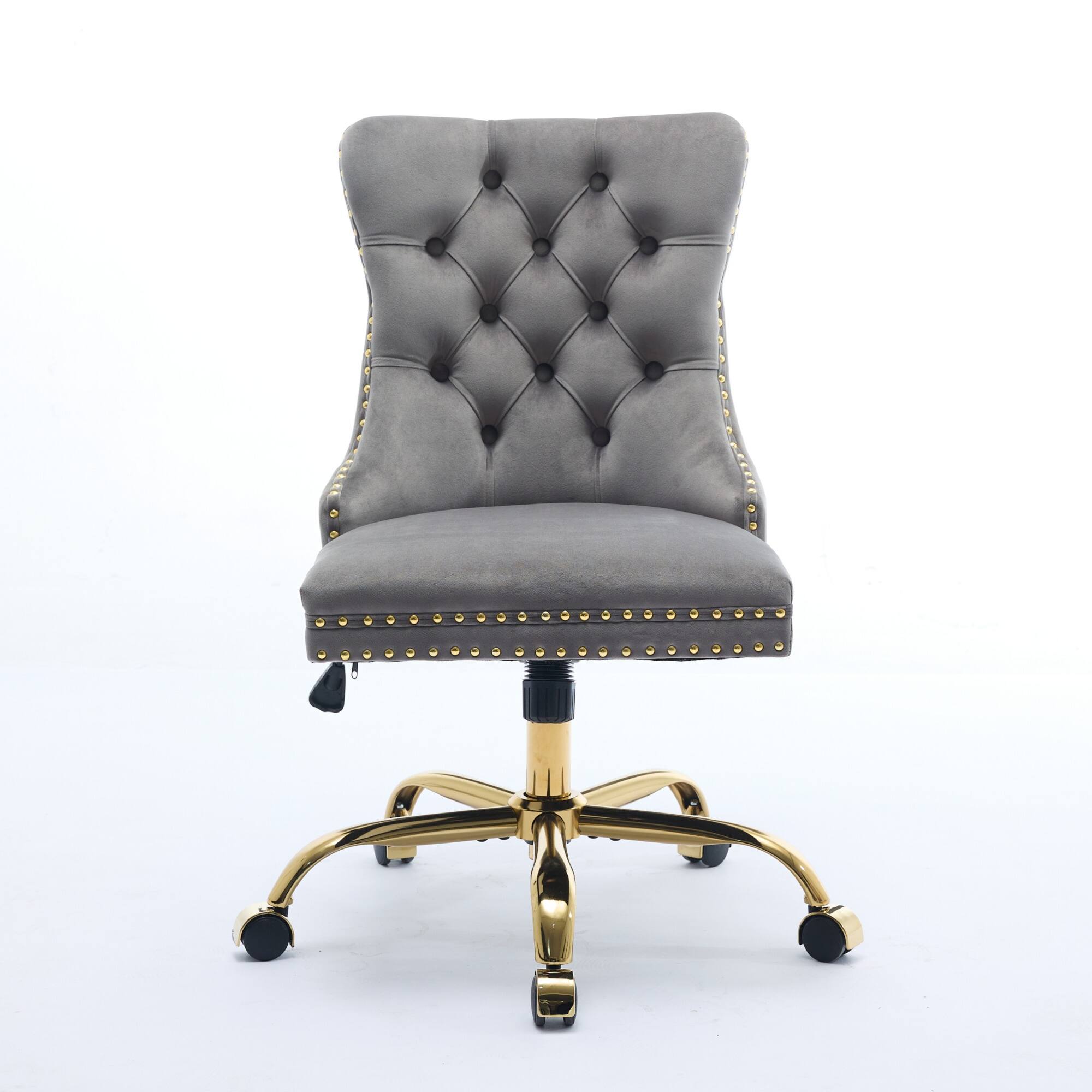 Alt View 3. Z-Edge - Modern Velvet Upholstered Tufted Button Home Office Chair with Metal Base, Adjustable Desk Chair Swivel Office Chair - Gray.