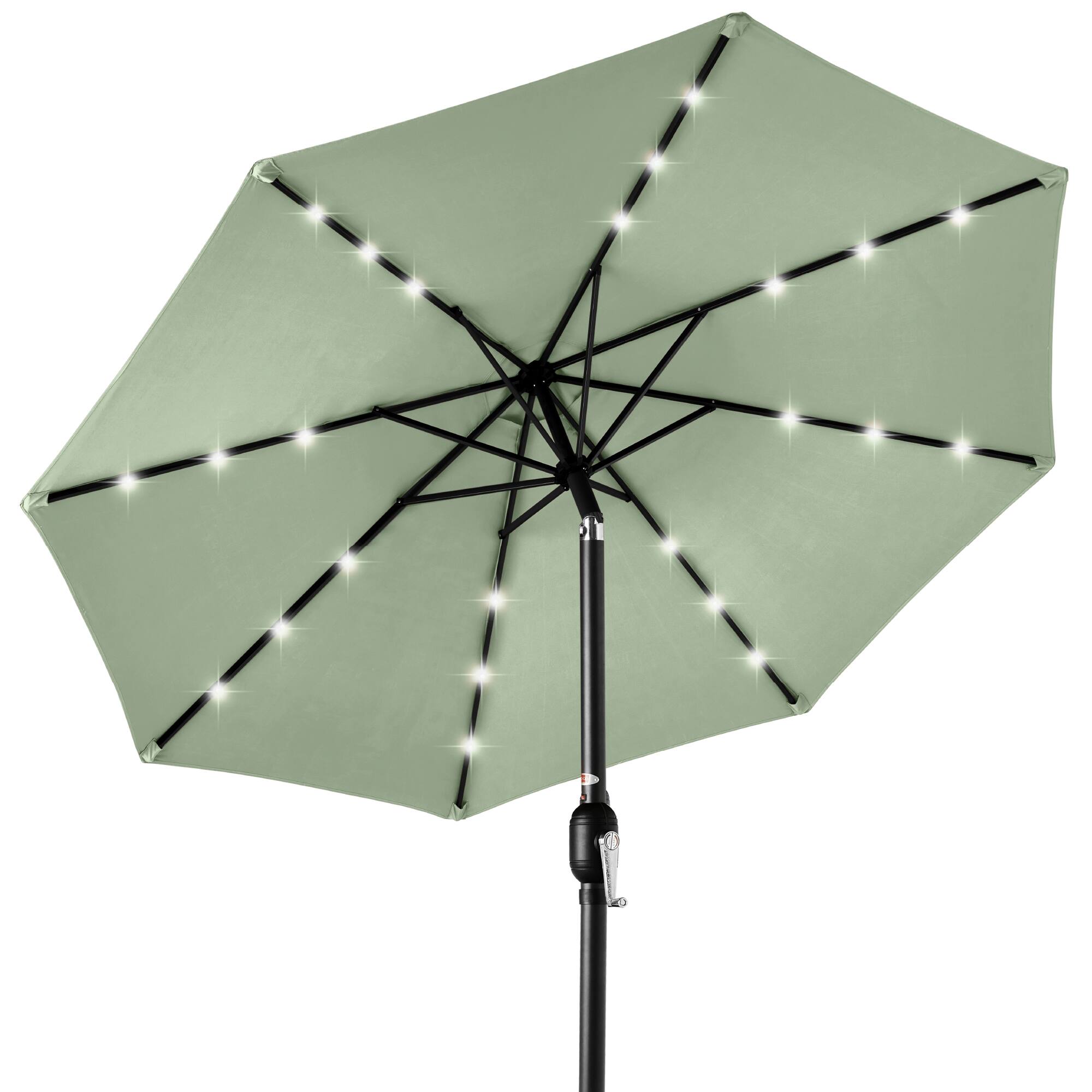 Best Choice Products - 10ft Solar LED Lighted Patio Umbrella w/ Tilt Adjustment, UV-Resistant Fabric - Sage Green