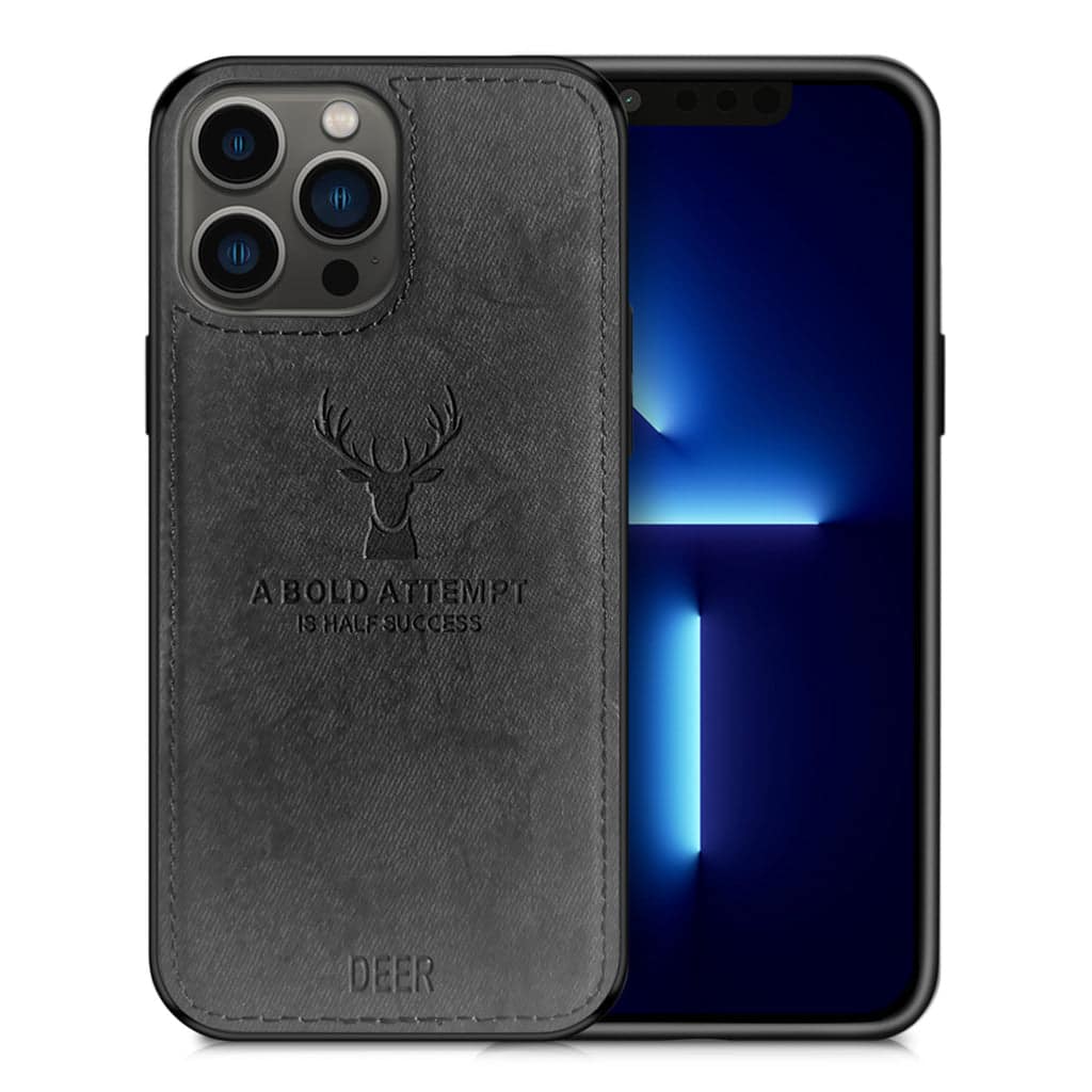Alpha Digital - Iphone 13promax - Protective Case W/ Luxury Soft Cloth & Deer Design- Anti-dirt/shock - Black