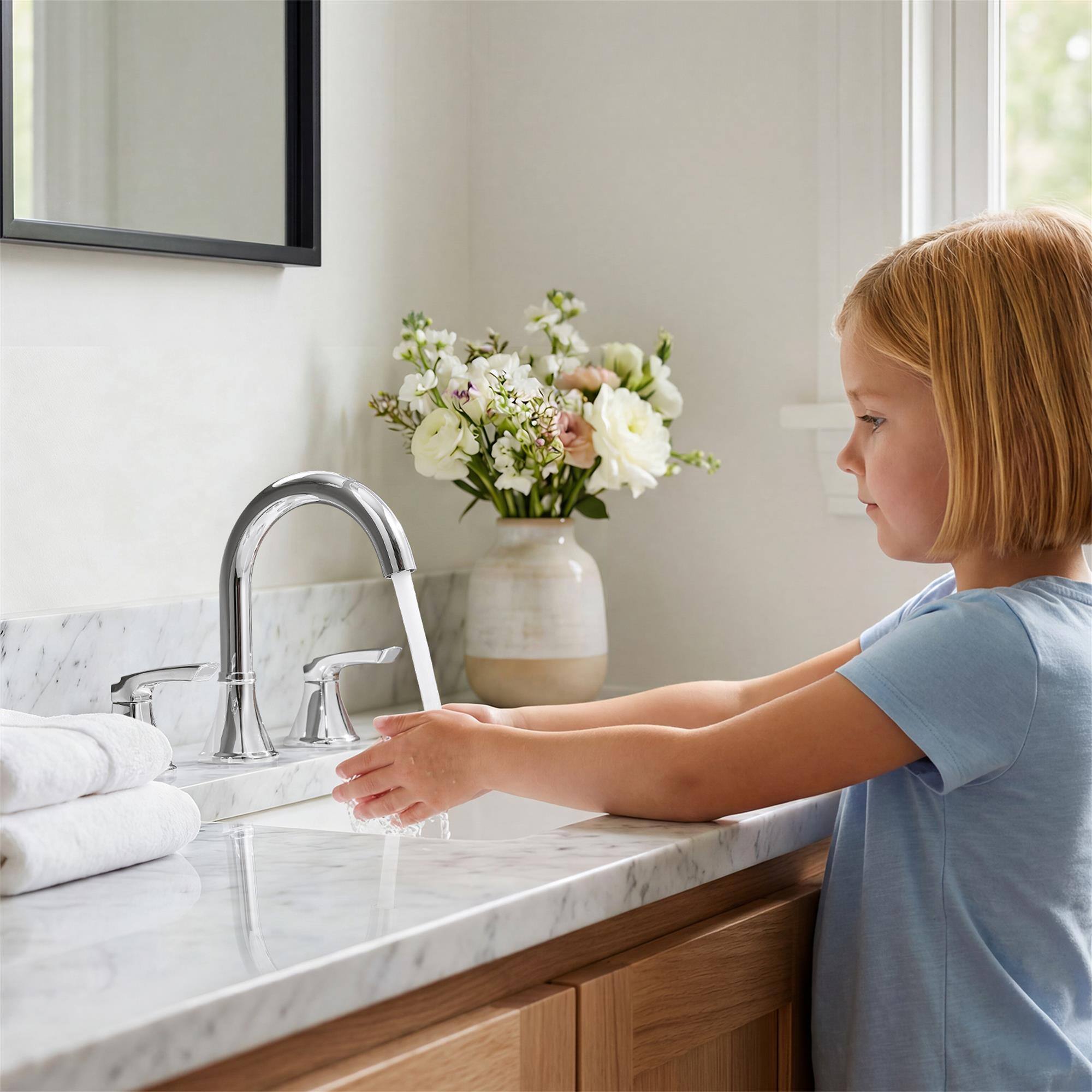 Alt View 5. Boyel Living - Chrome 8 Inch 3 Hole Bathroom Faucet with Pop Up Drainer High Arc Gooseneck - Chrome.