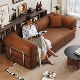 Meqiodas - 78.8" Compression Sofa,Convertible Floor Sofa Bed-with Pillow Back Support Armrest,Comfy Futon Couch Sleeper Bed - Brown