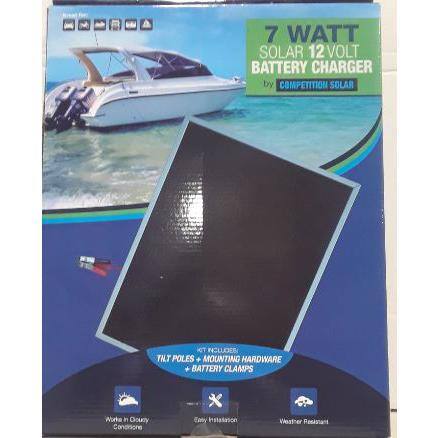 7 WATT SOLAR 12 VOLT BATTERY CHARGER by COMPETITION SOLAR

INCLUDES:
- 4 TILT POLES
- MOUNTING HARDWARE
- BATTERY CLAMPS

Works in Coury Conditions
Easy Installation
Weather Resistant
