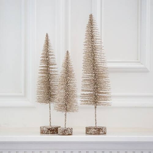 Angle. BreeBe - Winter's Eve Bottle Brush Tree 10.5" - Gold, White.
