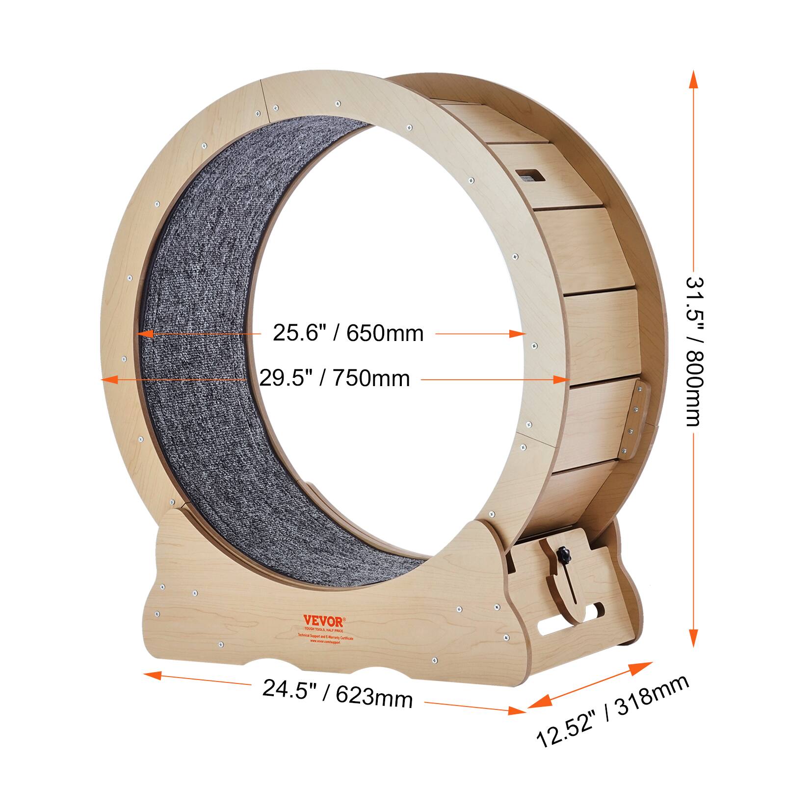 25.6" / 650mm  
29.5" / 750mm  
31.5" / 800mm  

24.5" / 623mm  
12.52" / 318mm  

VEVOR