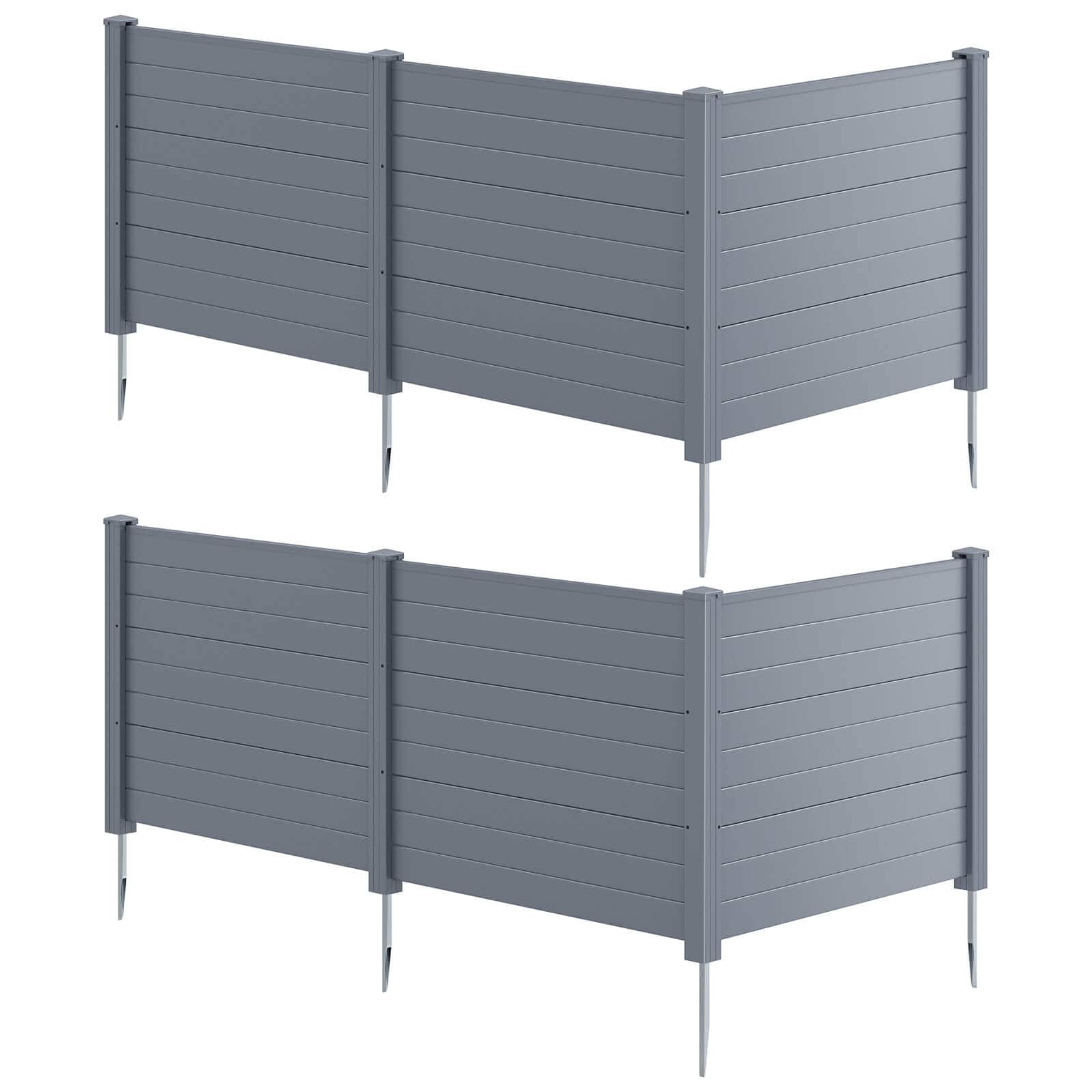 Costway - 48" x 38" Air Conditioner Fence 6 Panels with Metal Ground Stakes, No Dig Trash Can - Gray