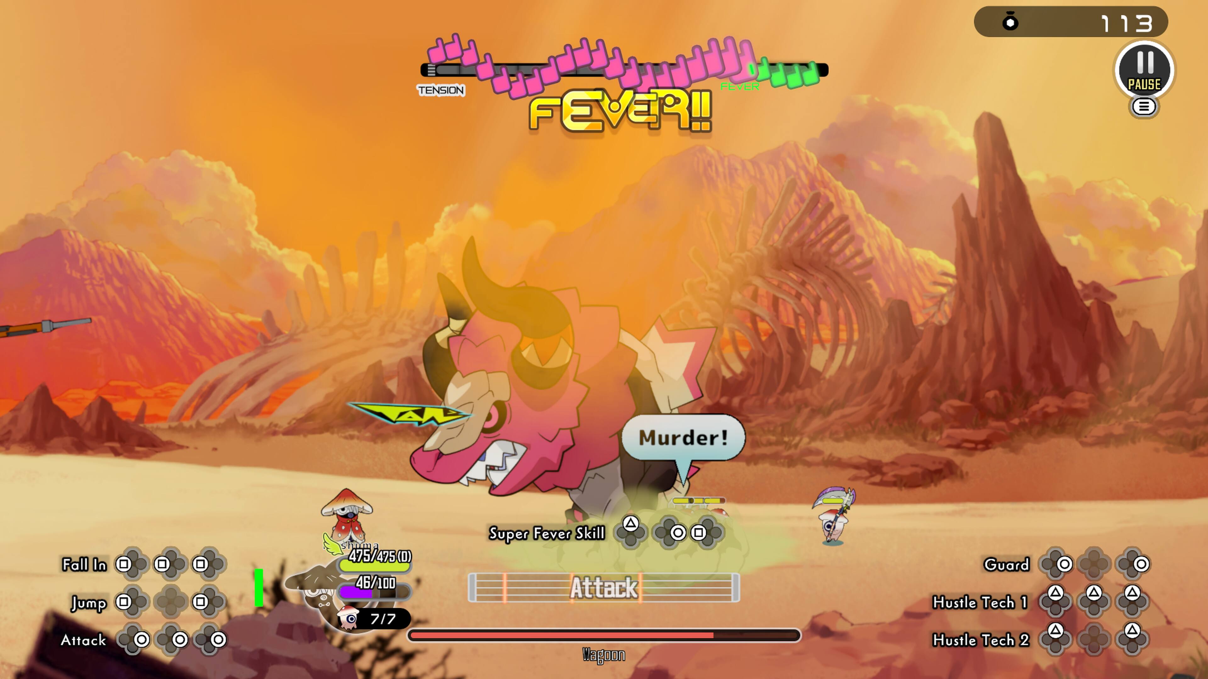 113 1 1 3 TENSION FEVER FEVER!! PAUSE = AR Murder! Fall In Jump Attack  
sham 475/475 (D) 46/100 7/7 Super Fever Skill Attack Magoon Guard Hustle Tech 1 Hustle Tech 2 A A