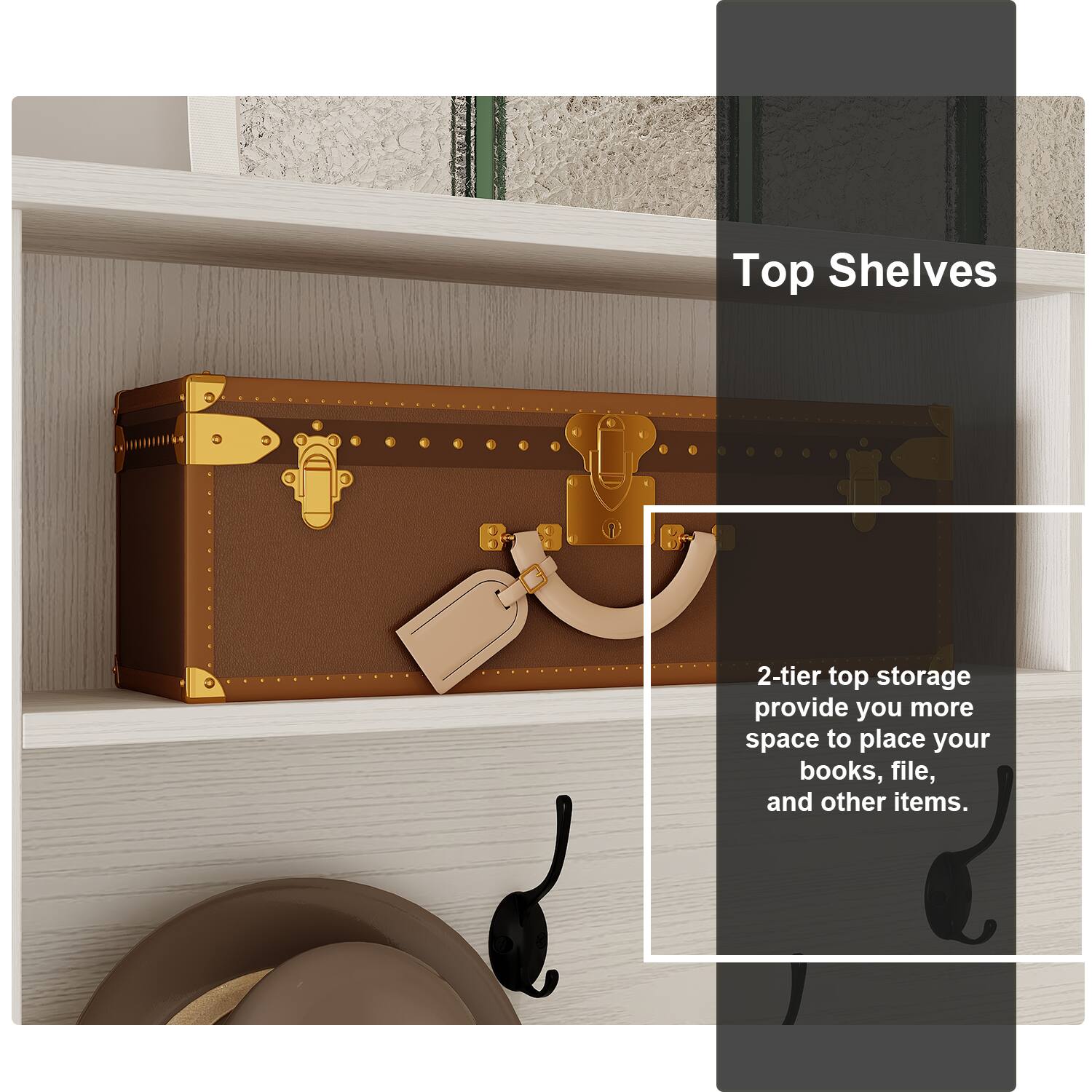 Top Shelves

2-tier top storage provide you more space to place your books, file, and other items.