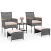Front. Costway - 5 PCS Patio Conversation Set with Soft Cushions Ottomans & Tempered Glass Top Table - Mix Grey,Beige.