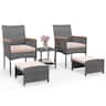 Costway - 5 PCS Patio Conversation Set with Soft Cushions Ottomans & Tempered Glass Top Table - Mix Grey,Beige