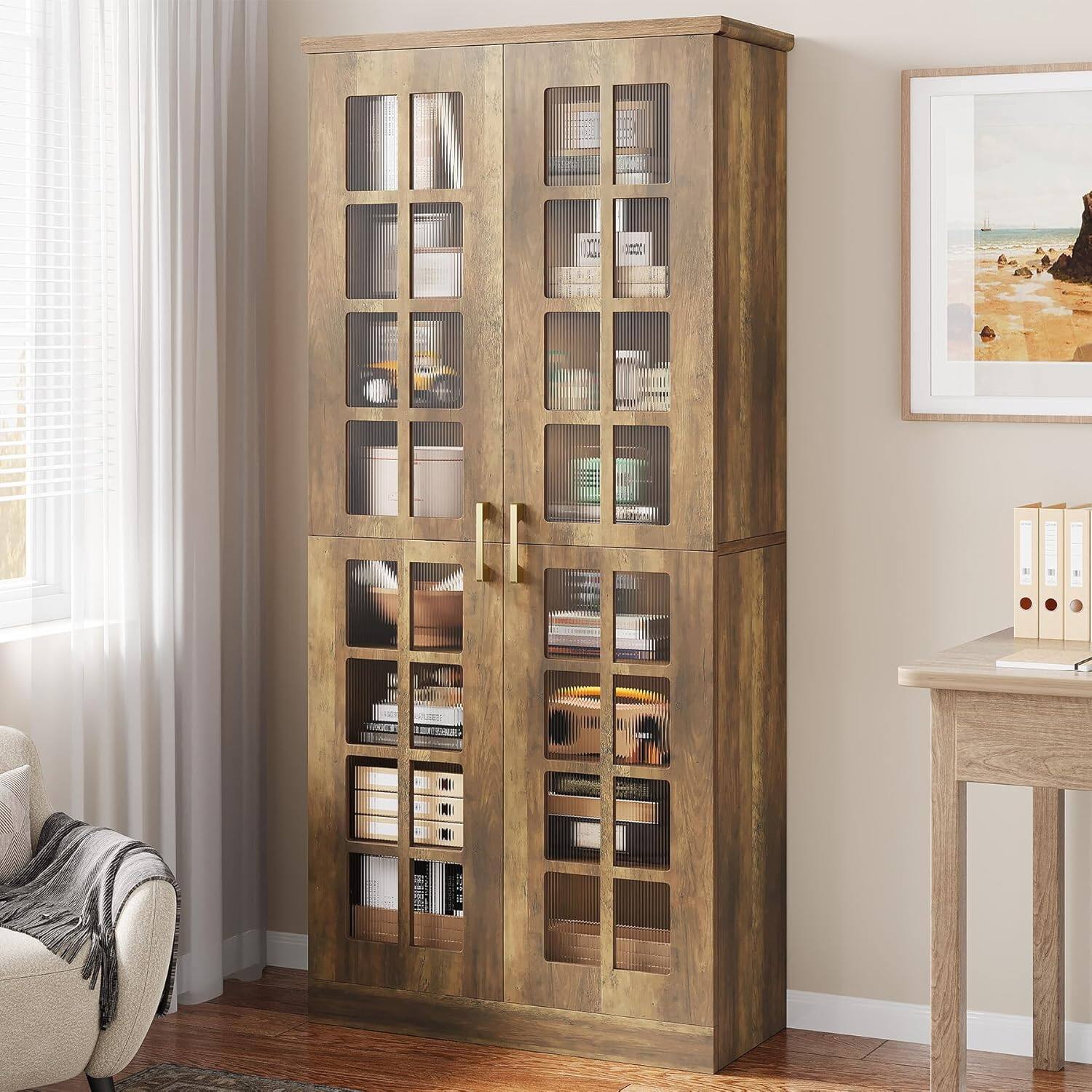 Back. Tribesigns - Office Storage Cabinet, For Everyday Organization in Workspaces and Office Reception Areas - Brown.